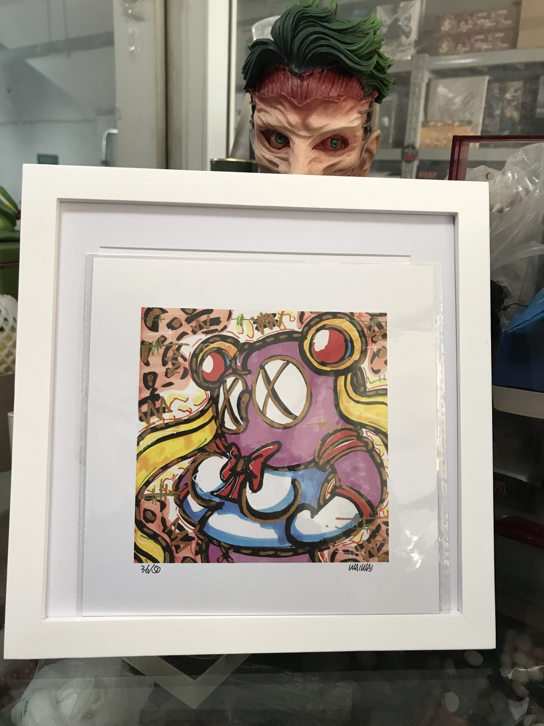 零元拍：歪歪亲笔签名 OWSON系列限量插画复制画《美少女战士水兵月》，尺寸约22/22厘米，拍品不含镜框