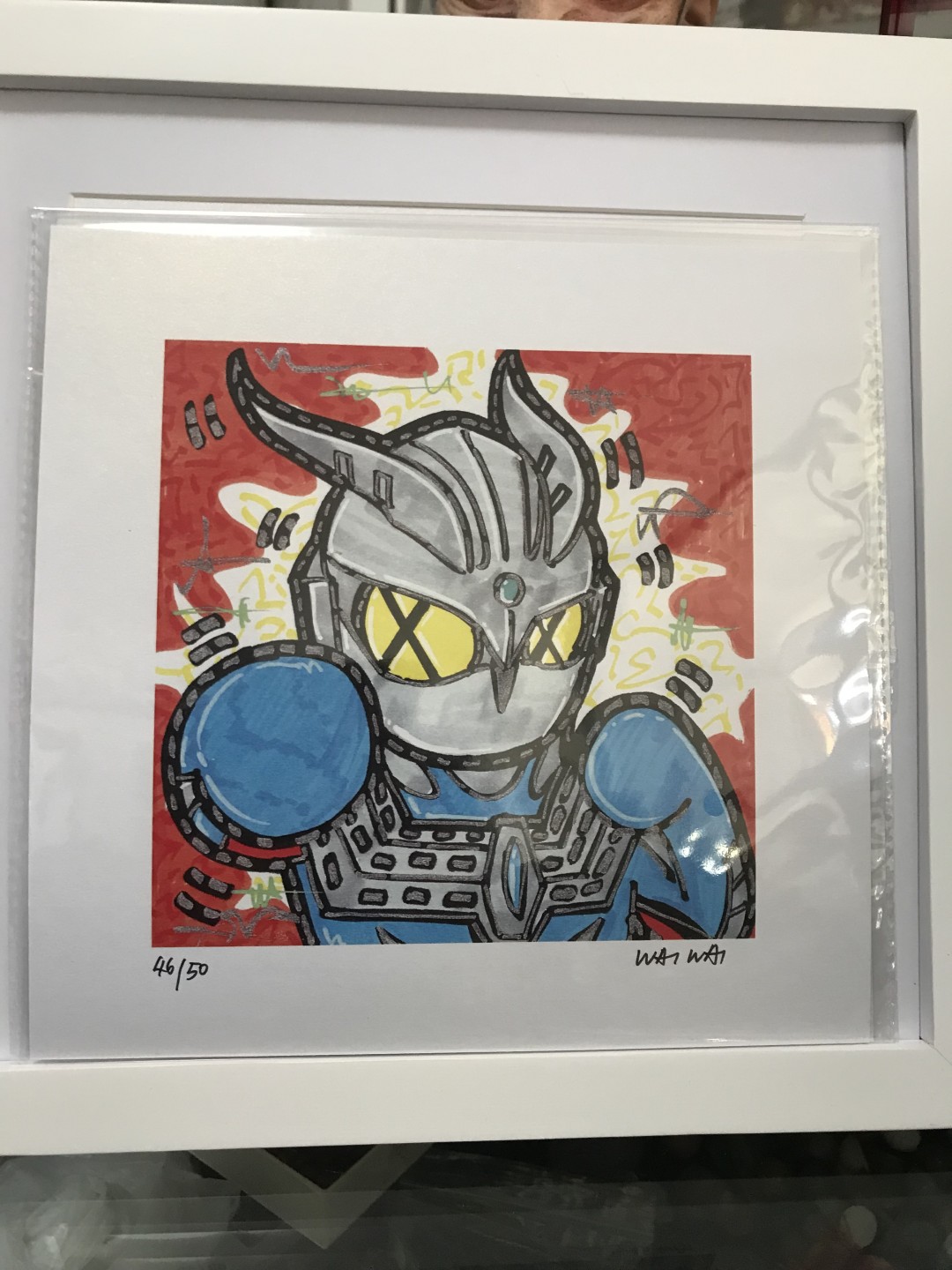 零元拍：歪歪亲笔签名 OWSON系列限量插画复制画《赛罗奥特曼》，尺寸约22/22厘米，拍品不含镜框