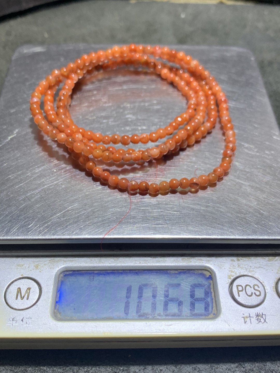 川料南红玛瑙柿子红小米珠通货手串一条，
