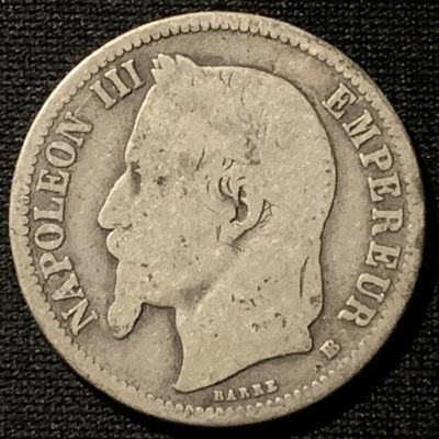 紫瑗钱币——第206期拍卖 - 法国 1866年 拿破仑三世 1法郎 5克 0.835银