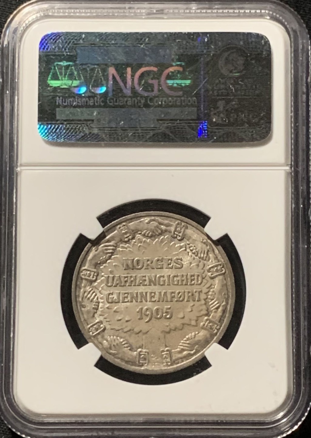 紫瑗钱币——第244期拍卖 挪威 1906年 挪威独立 2克朗 纪念币 银币 NGC MS65 凝霜包浆