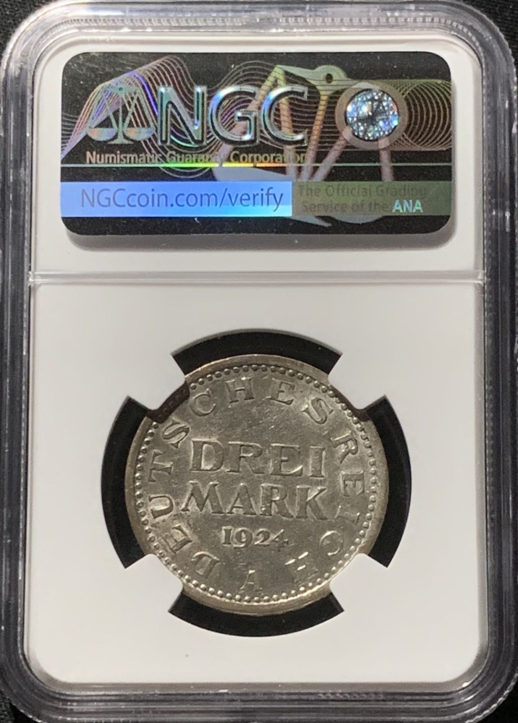 紫瑗钱币——第324期拍卖 德国 魏玛时期 1924年 A版 鹰徽 3马克 银币 NGC AU53