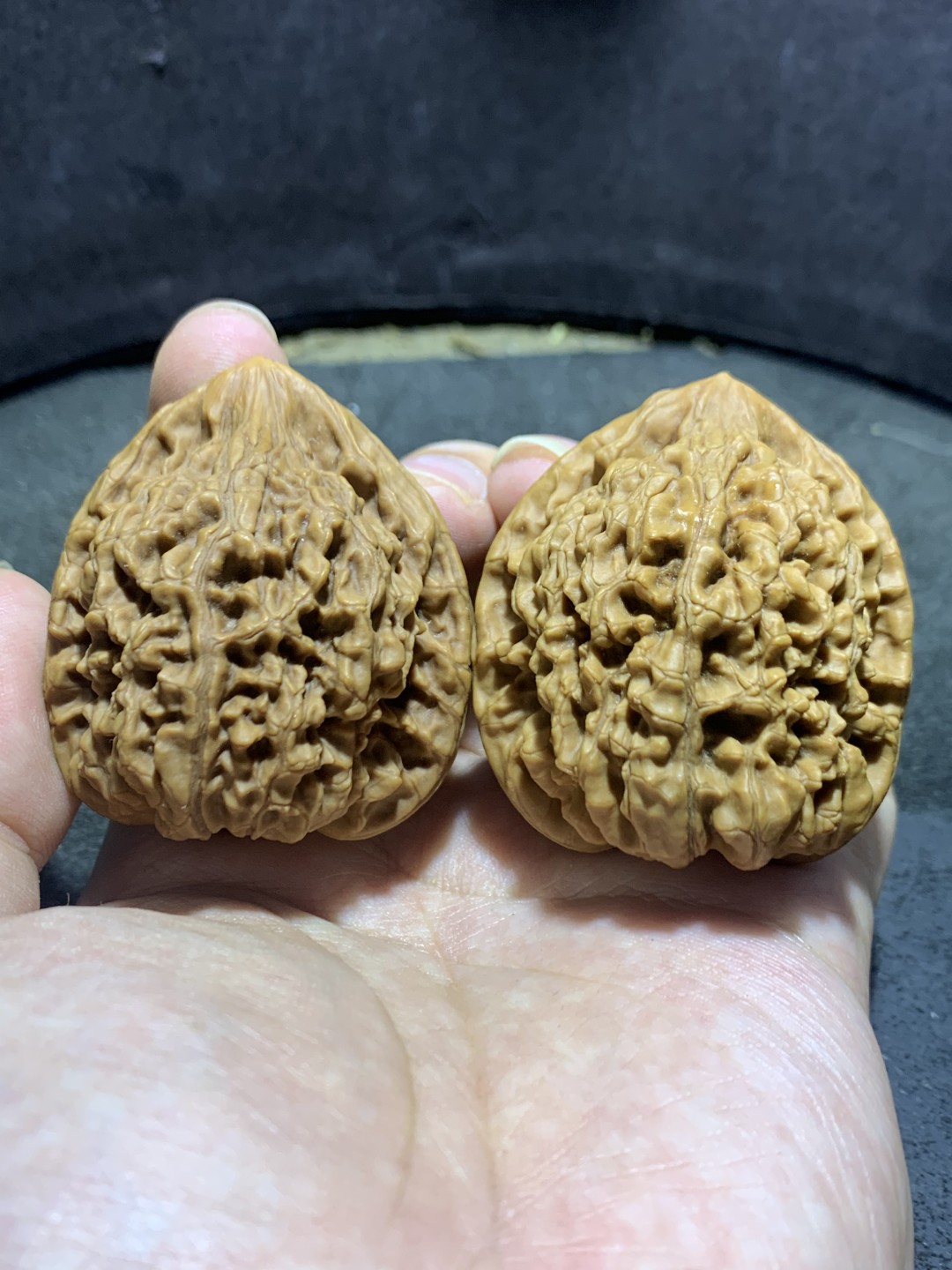 仅此一对，小众老树火苗型麒麟纹官帽文玩核桃一对，