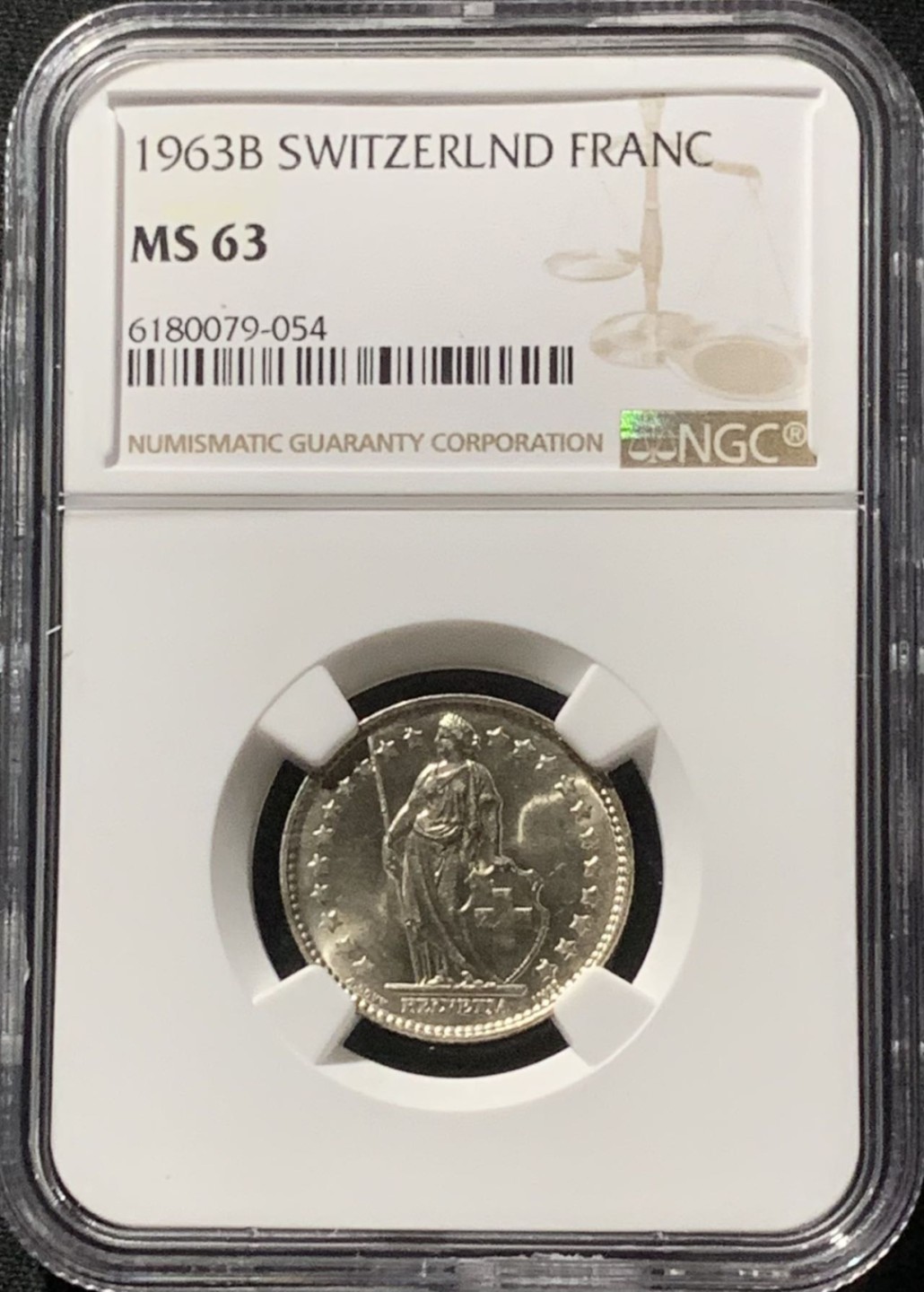 紫瑗钱币——第207期拍卖 瑞士 1963年 赫尔维蒂亚 1法郎 银币 NGC MS63