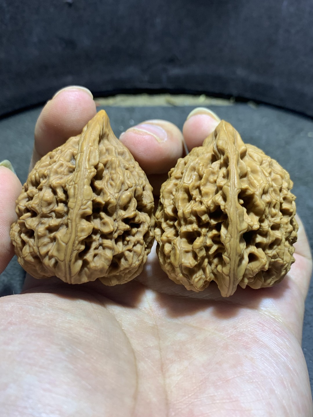仅此一对，小众老树火苗型麒麟纹官帽文玩核桃一对，