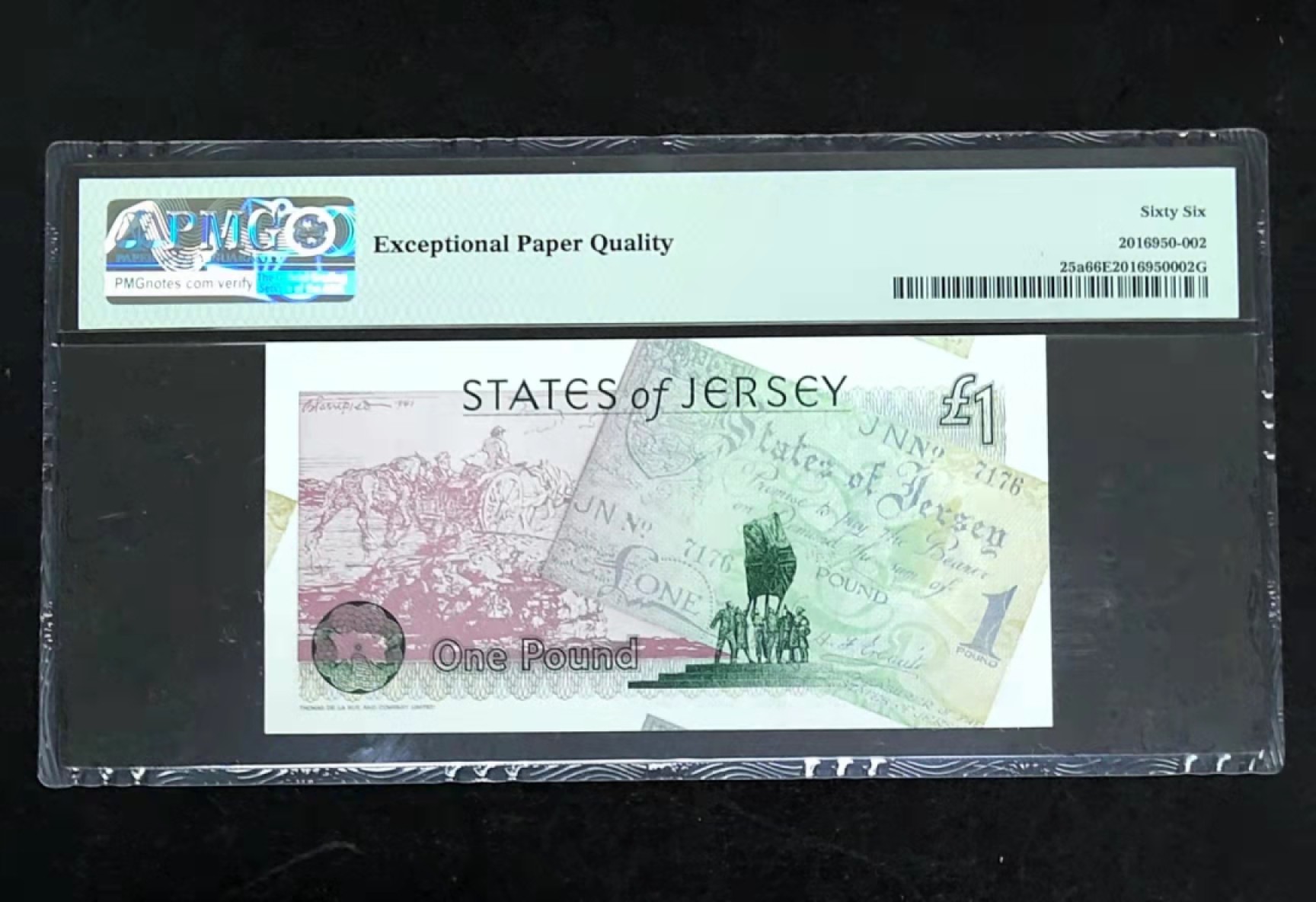 圣域骑士团 | 虎年新春上元节 专场 第二期（2022002期） 1995年 泽西岛 1磅 伊丽莎白II世女王头像 纪念钞 二进制+生日号：L011010  有PMG标注 PMG66 P25a