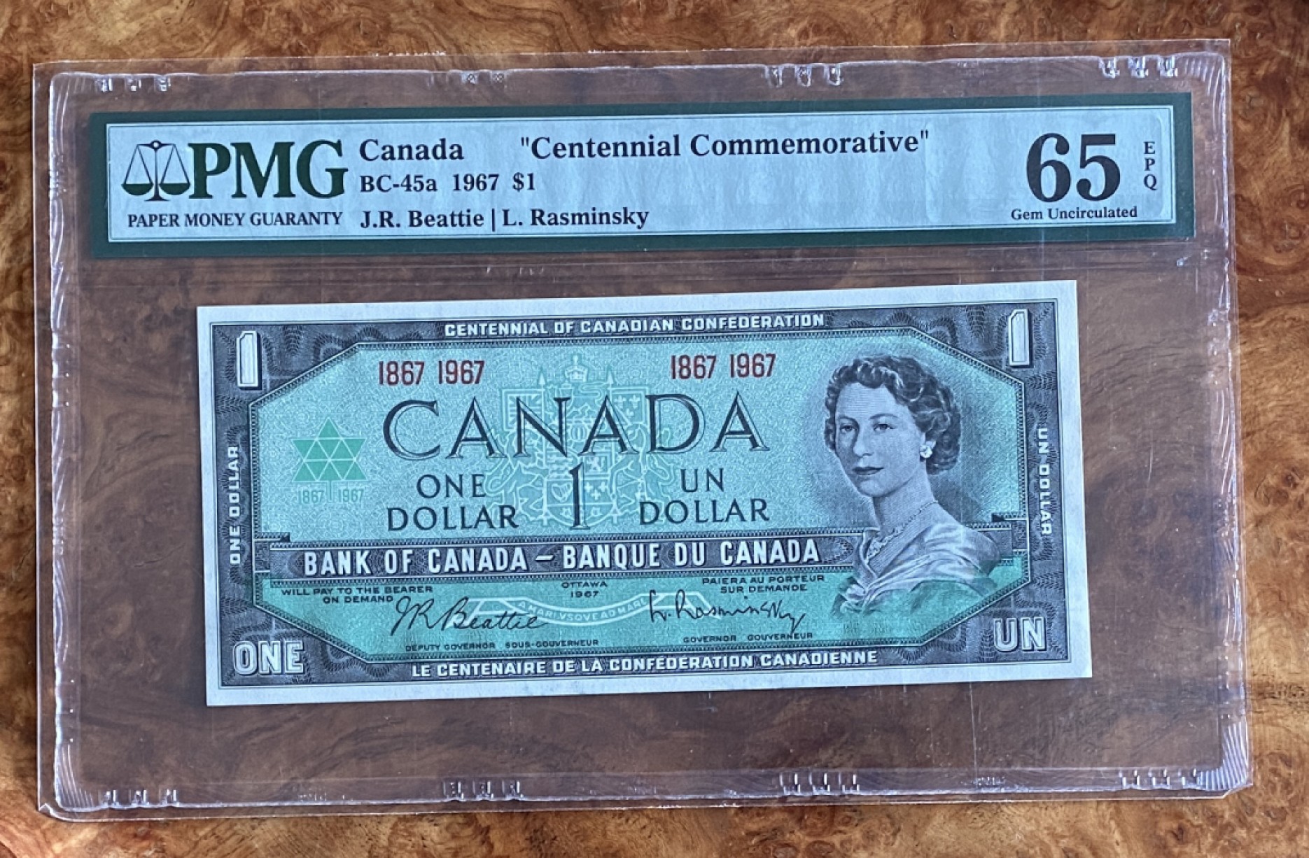 得物拍卖 Chase Auction  第2期 - -世界纸币精粹（二） 1967年加拿大建国100周年纪念钞，PMG65分！背面为加国最美建筑加拿大国会大厦！