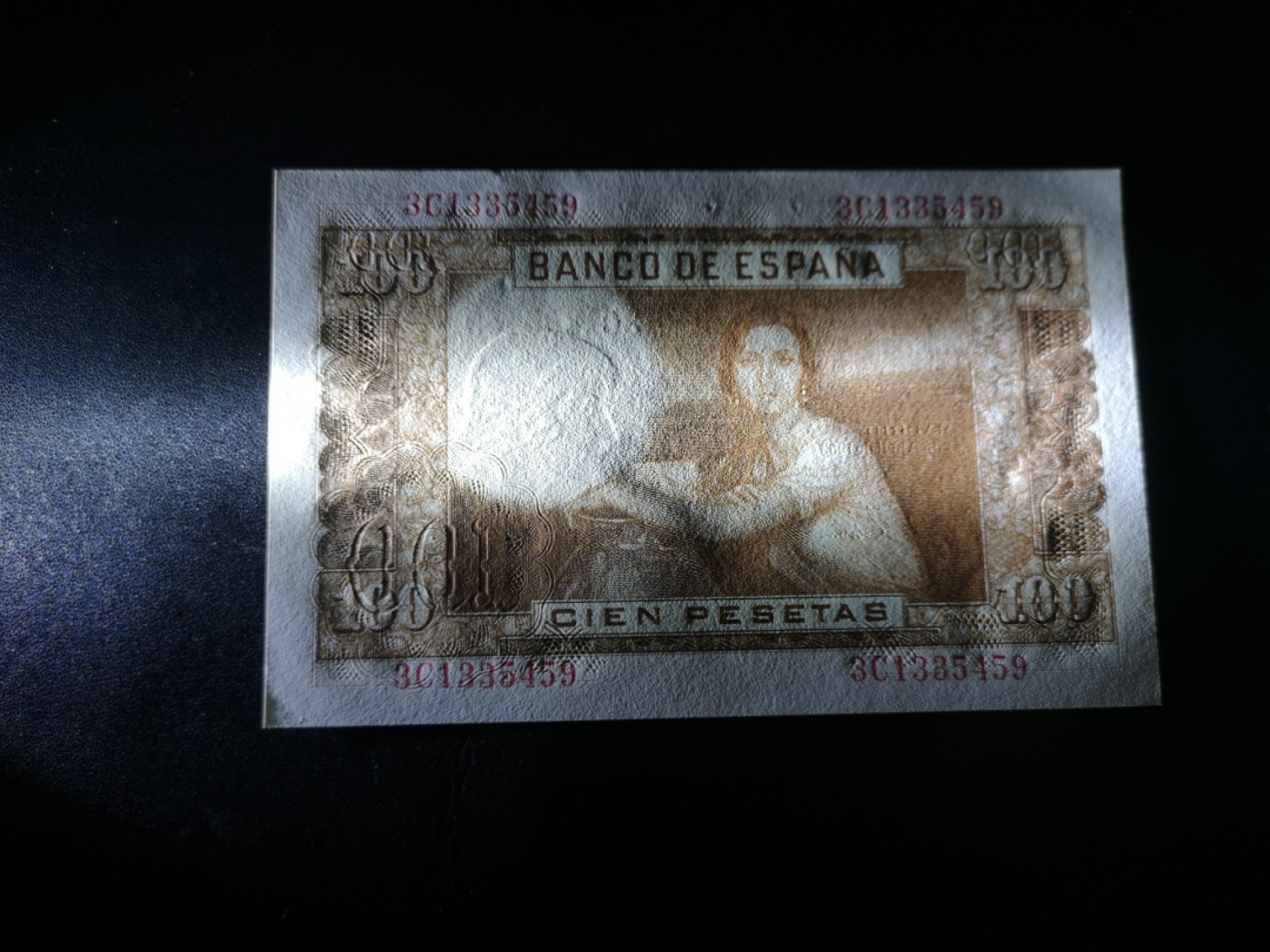 《外钞收藏家》第一百六十五期拍卖（本期80件） 1953年西班牙100比塞塔 近全新 瑕疵