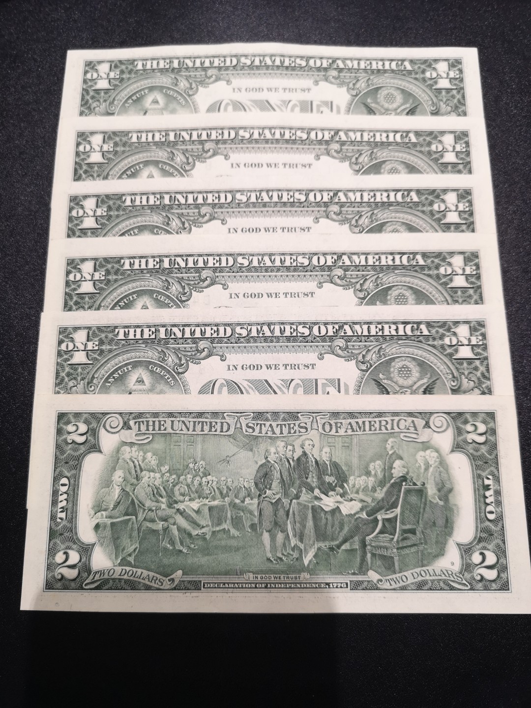 《外钞收藏家》第一百六十五期拍卖（本期80件） 1995年1美元5枚+2009年2美元1枚 共6张AU-UNC-品相