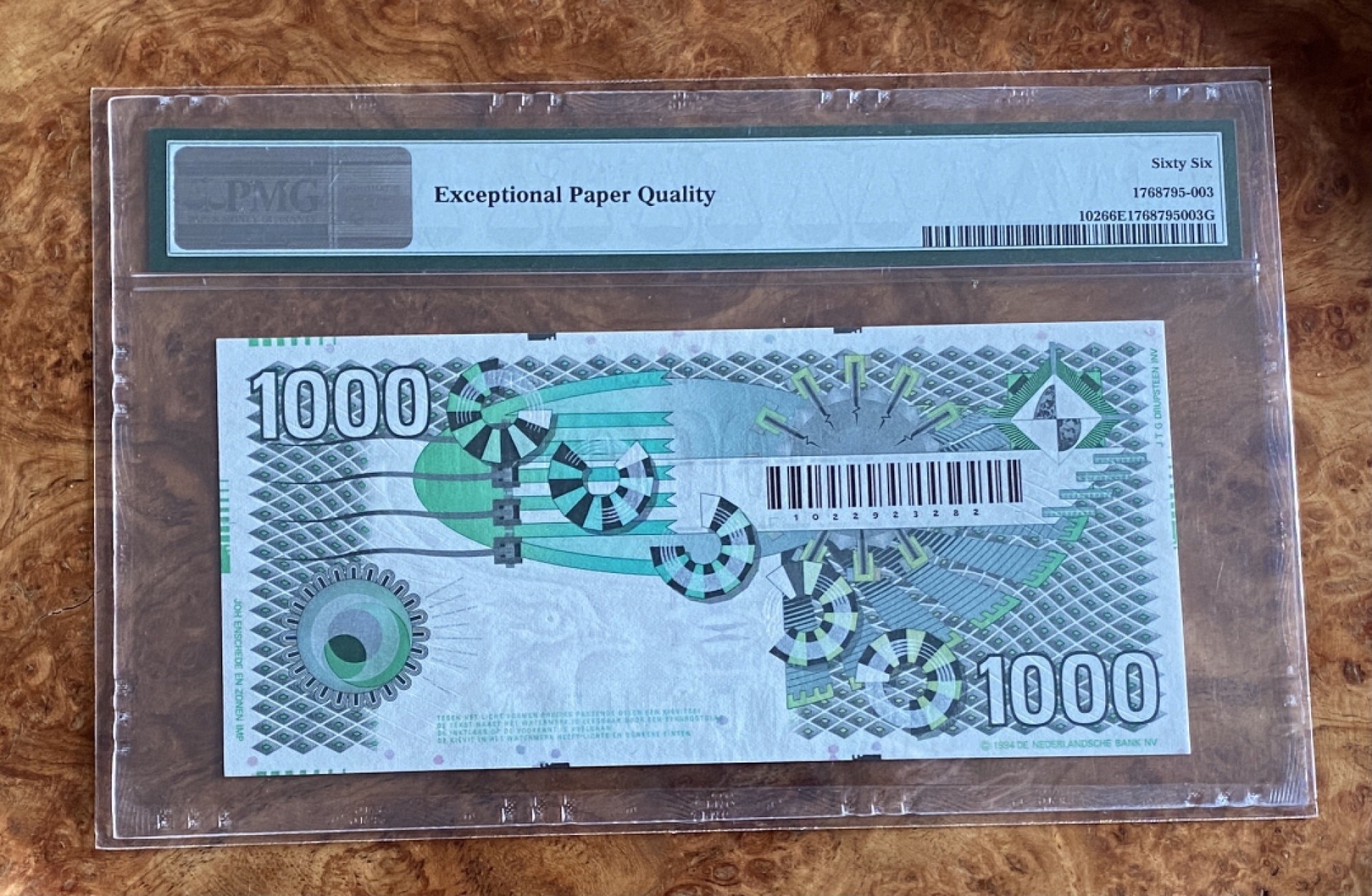 得物拍卖 Chase Auction  第2期 - -世界纸币精粹（二） 1994年荷兰1000盾，PMG66分，名誉品大齿轮，无47！