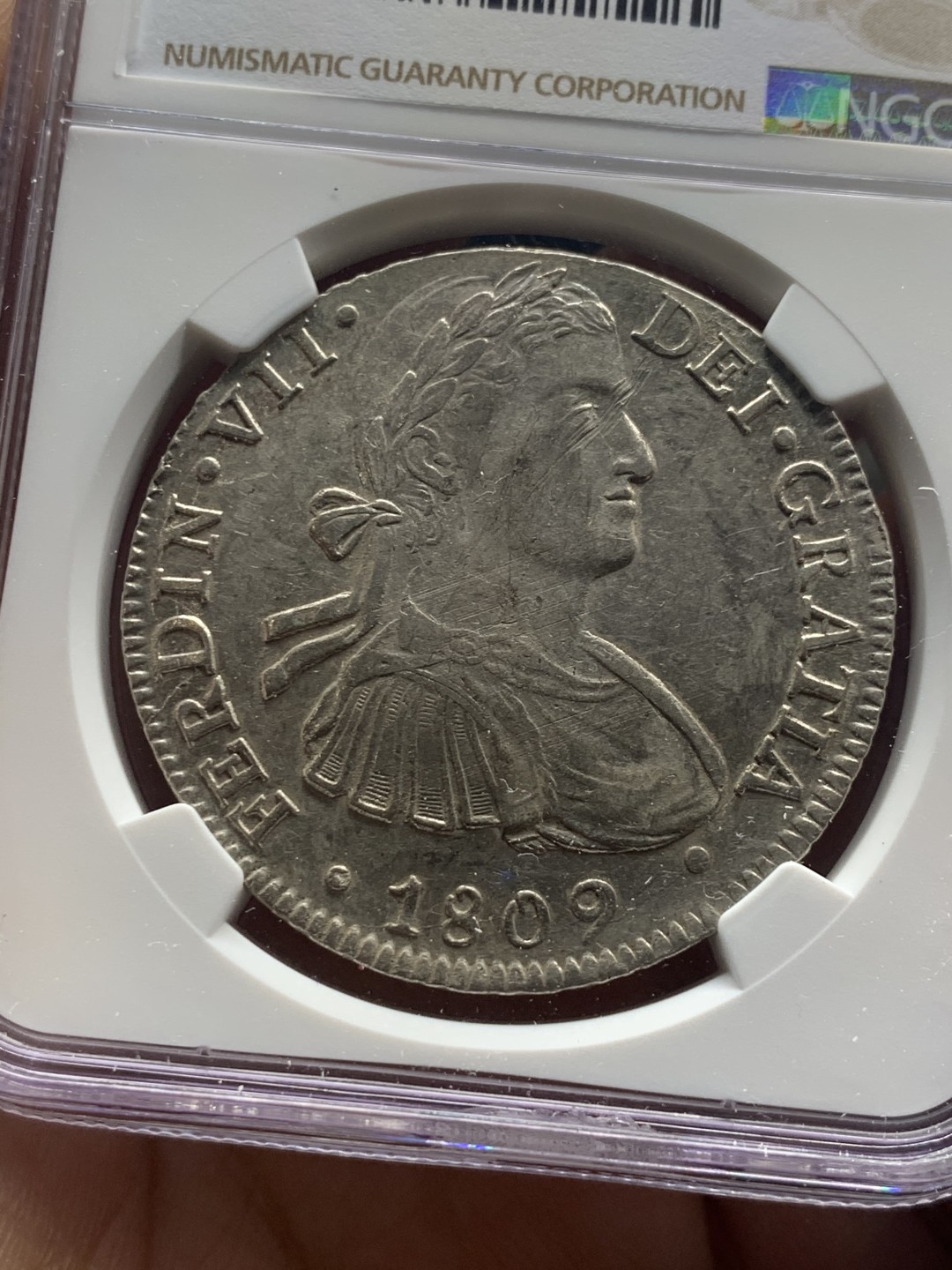 《竞宝斋》微拍-第32场-周日（全场顺丰包邮） NGC-AUD 墨西哥  费迪南七世 1809  8 里亚尔  原味  十分难得 性价比好