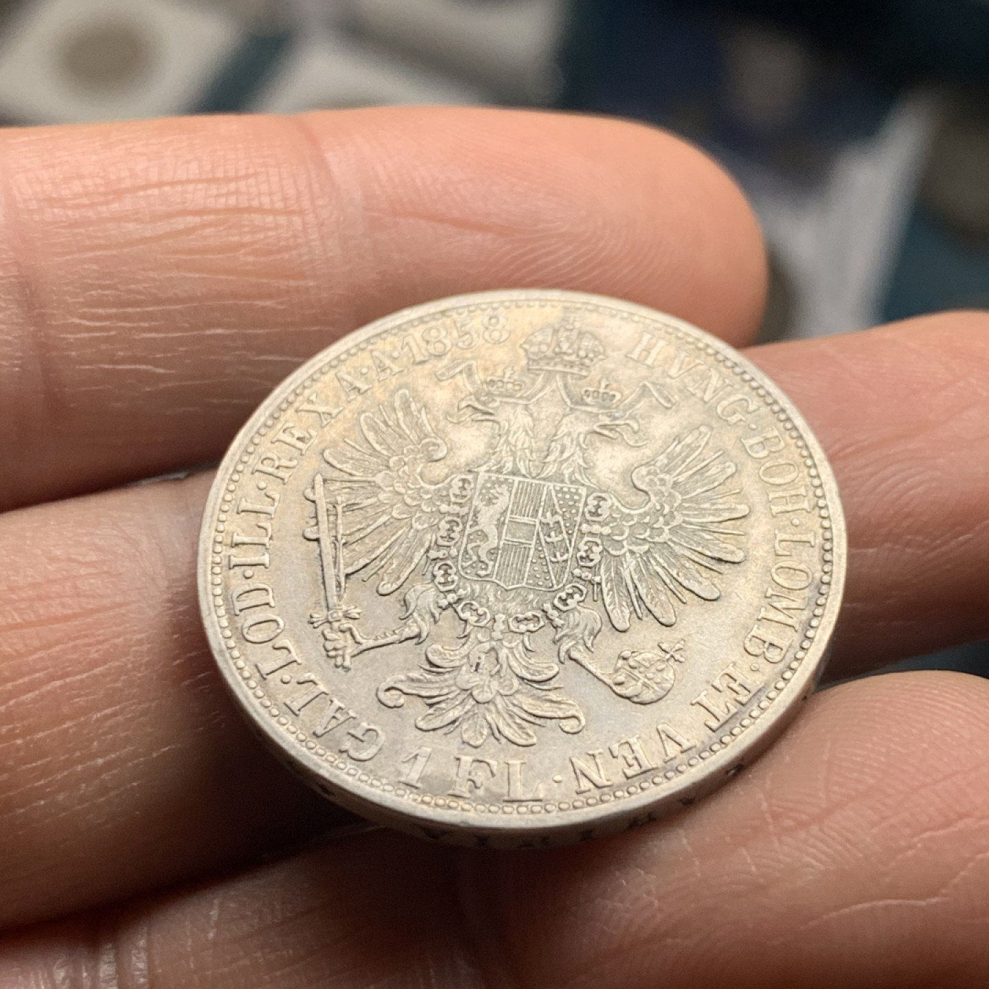 《竞宝斋》微拍-第32场-周日（全场顺丰包邮） 1858 奥匈帝国弗兰茨·约瑟夫一世早期1佛罗林银币