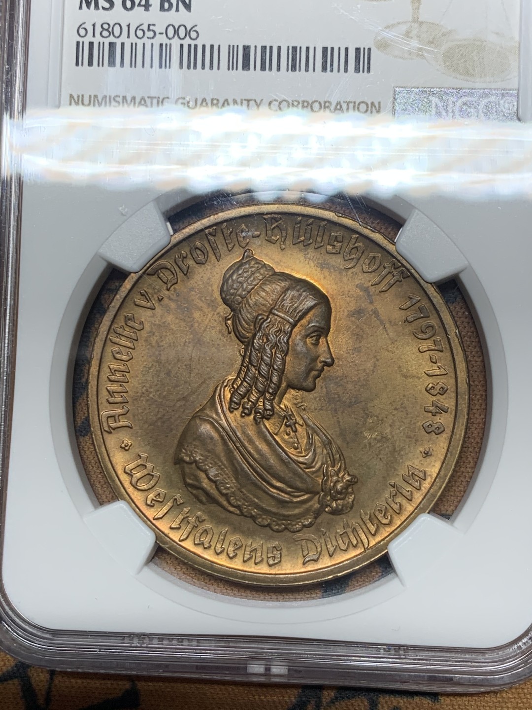 《竞宝斋》微拍-第32场-周日（全场顺丰包邮） NGC-MS64 德国魏玛共和国 1923年 女人头 500马克 铜币 稀少品种 只有五枚更高分