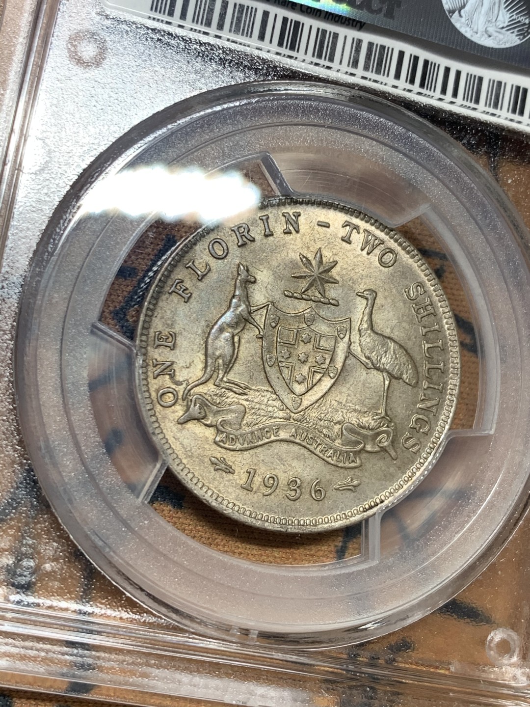 《竞宝斋》微拍-第32场-周日（全场顺丰包邮） PCGS-AU58 澳大利亚 1936年 乔治五世 弗罗林 五彩原光低评