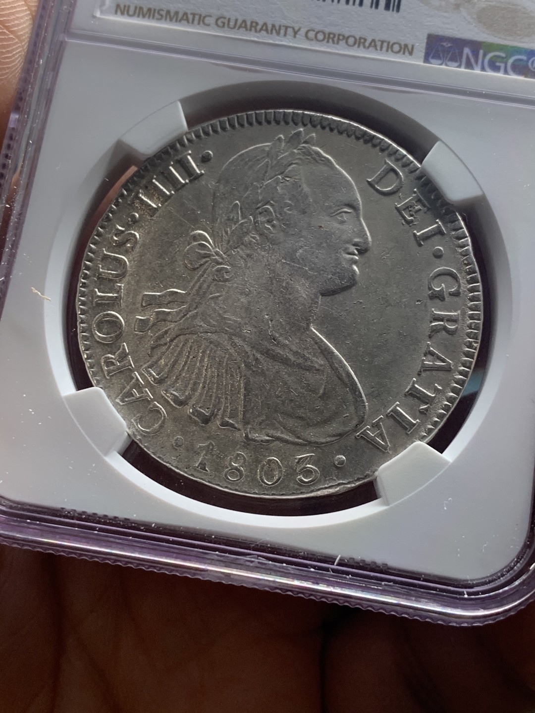 《竞宝斋》微拍-第32场-周日（全场顺丰包邮） NGC评级 墨西哥 1803年 卡四 8R 双柱 大银币