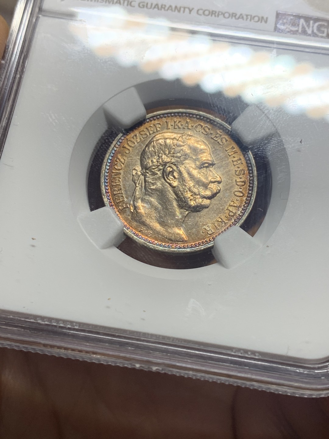 《竞宝斋》微拍-第32场-周日（全场顺丰包邮） NGC-UNCD 匈牙利 1914年 1克朗银币 双面金黄包浆