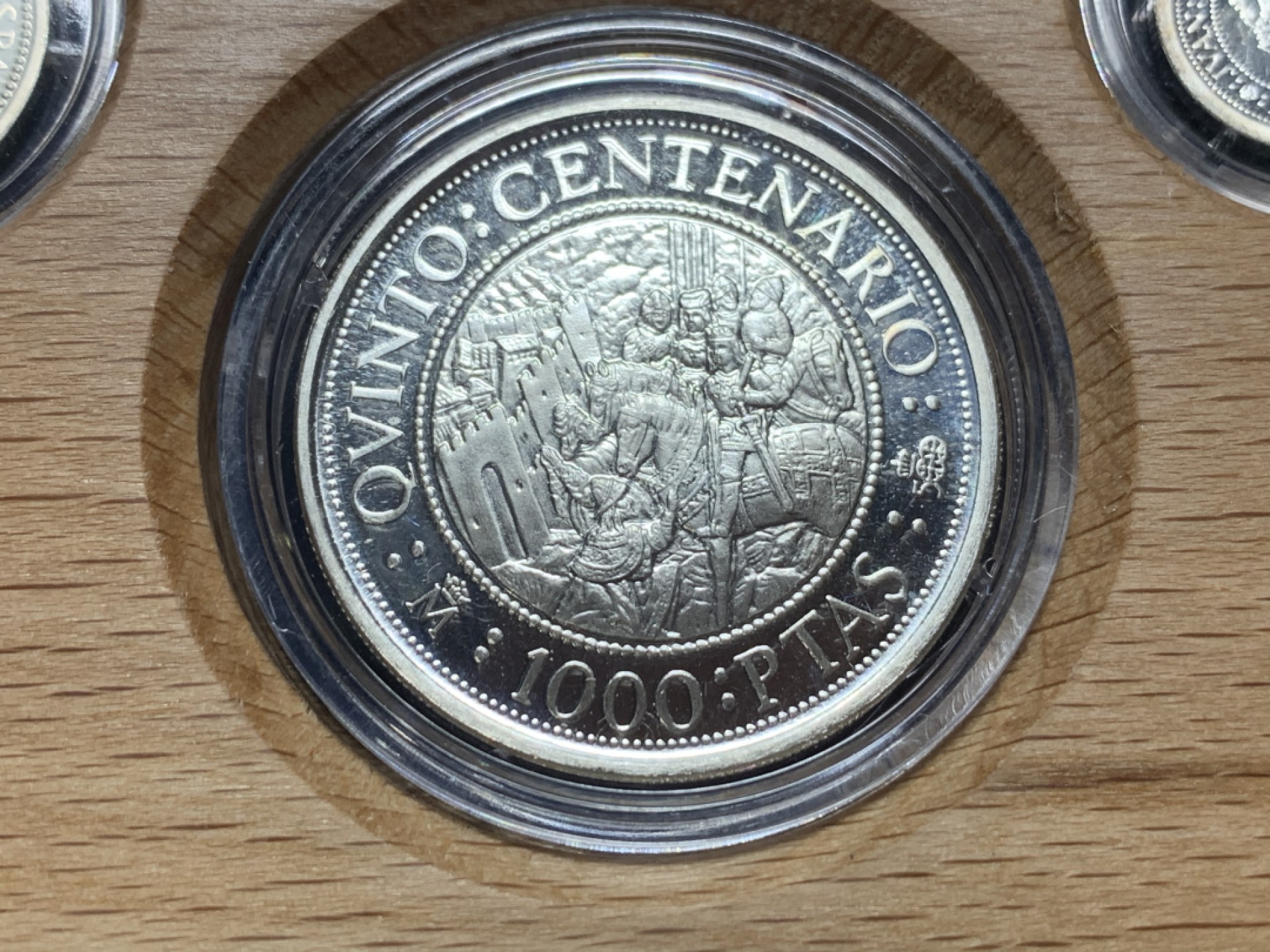 《竞宝斋》微拍-第32场-周日（全场顺丰包邮） 原盒证书 西班牙 1989年 500周年纪念 一组5枚 100/200/500/1000/2000比塞塔 精制银币