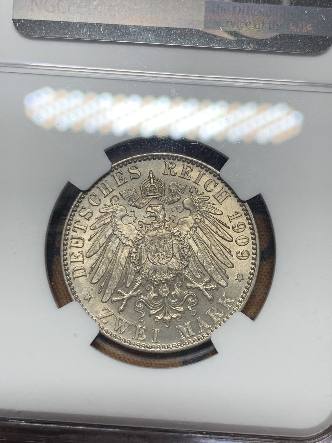 《竞宝斋》微拍-第32场-周日（全场顺丰包邮） NGC-MS63 德国萨克森 1909年莱比锡大学 2马克 原光银币