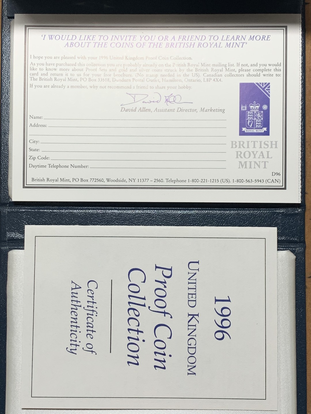 《竞宝斋》微拍-第32场-周日（全场顺丰包邮） 英国1996年精致纪念币带盒，有证书，9枚封装