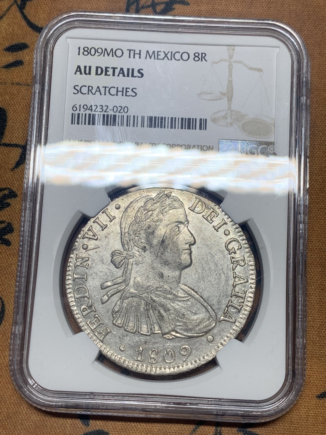 《竞宝斋》微拍-第32场-周日（全场顺丰包邮） NGC-AUD 墨西哥  费迪南七世 1809  8 里亚尔  原味  十分难得 性价比好