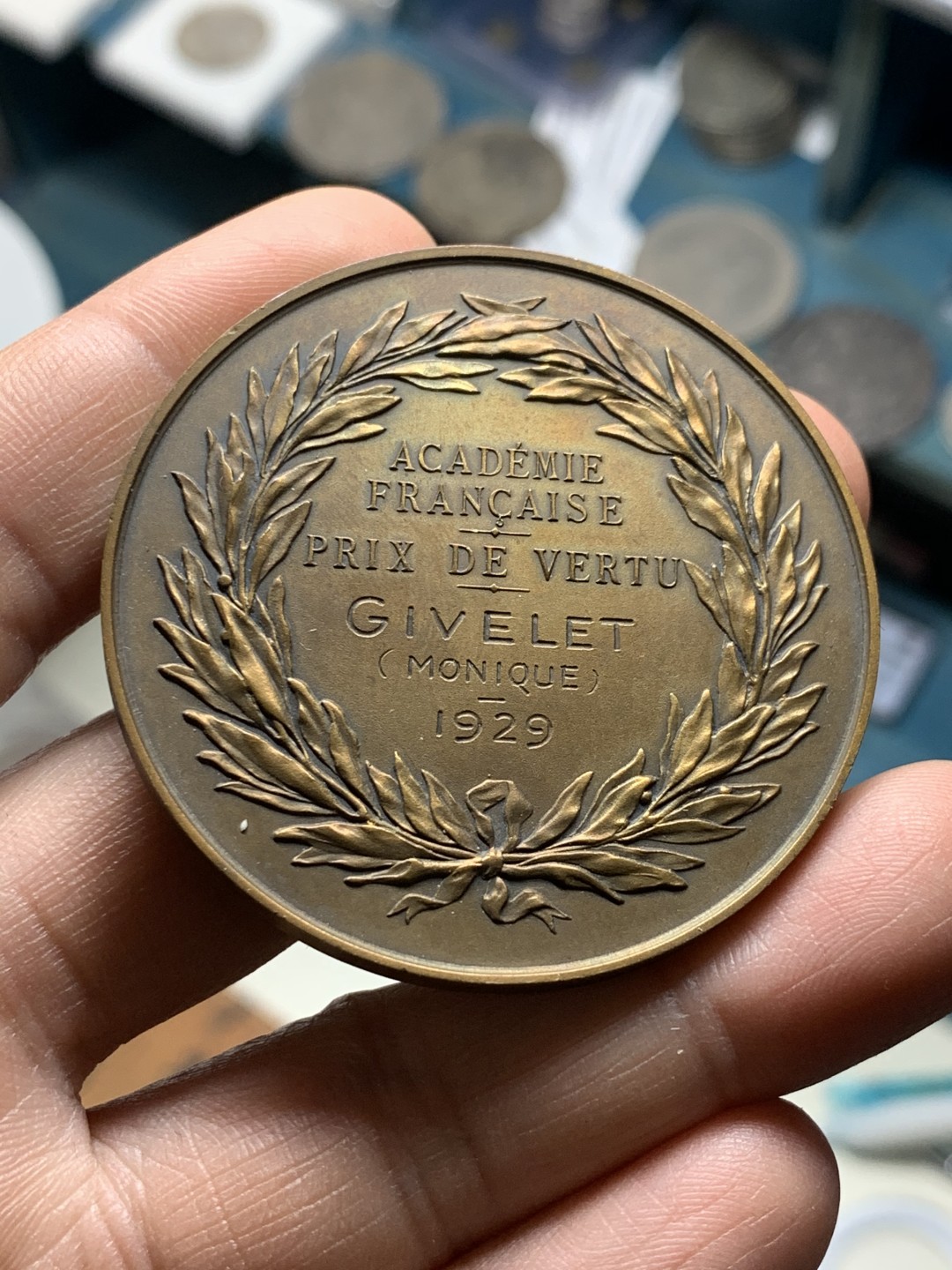 《竞宝斋》微拍-第32场-周日（全场顺丰包邮） 原盒 法国政治家巴蒂斯特 1929年纪念 高浮雕大铜章 52mm UNC状态