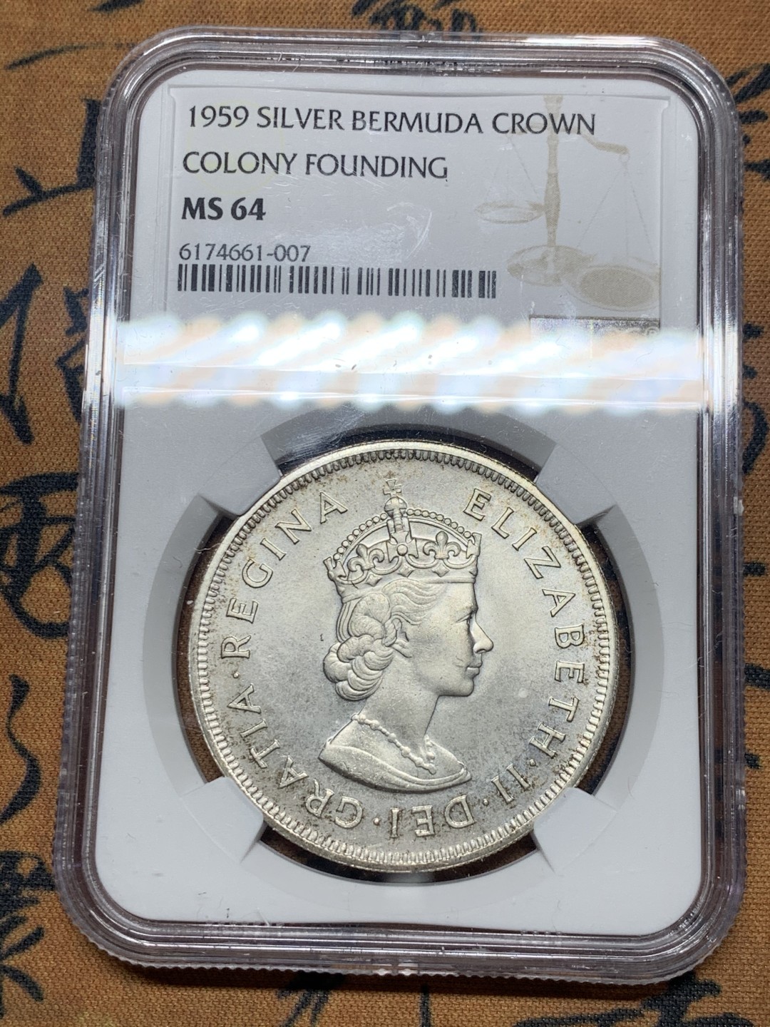 《竞宝斋》微拍-第32场-周日（全场顺丰包邮） NGC-MS64 百慕大 1959年 建立殖民地350周年纪念 1克朗 大银币 少见品种