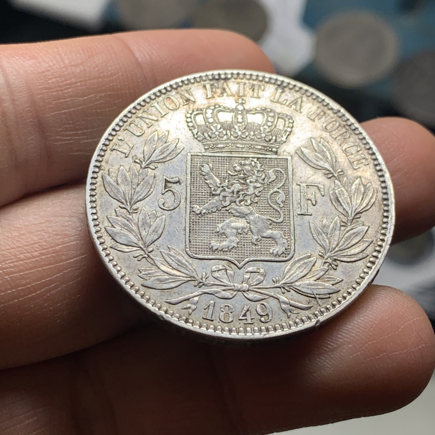 《竞宝斋》微拍-第32场-周日（全场顺丰包邮） 比利时 1849年 利奥波德一世 5法郎 短发版大银币 好品少见