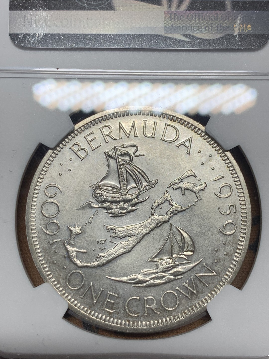 《竞宝斋》微拍-第32场-周日（全场顺丰包邮） NGC-MS64 百慕大 1959年 建立殖民地350周年纪念 1克朗 大银币 少见品种