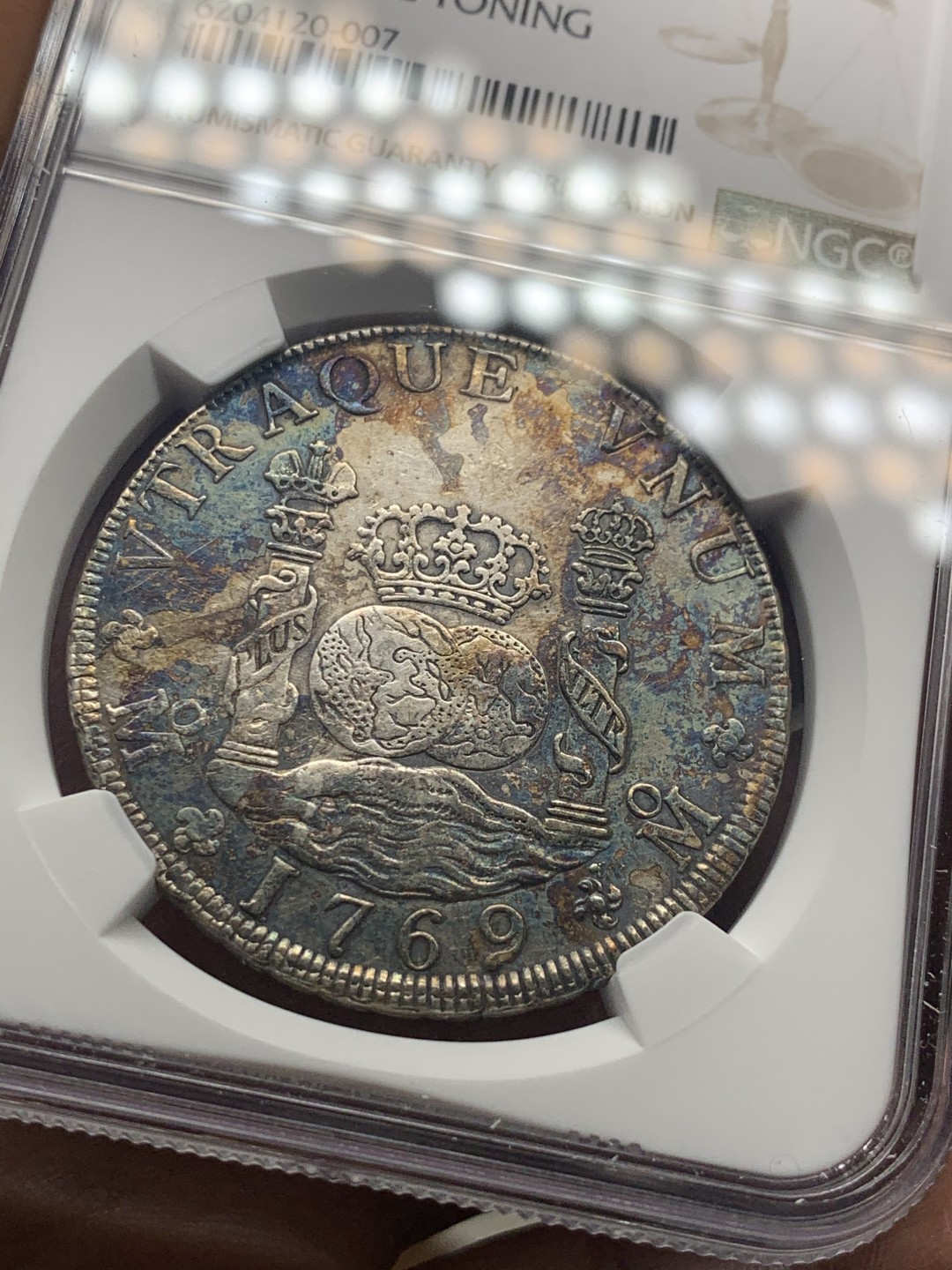 《竞宝斋》微拍-第32场-周日（全场顺丰包邮） NGC-AUD  1769  西属墨西哥  卡洛斯三世  早期地球  8里亚尔  原味难得  