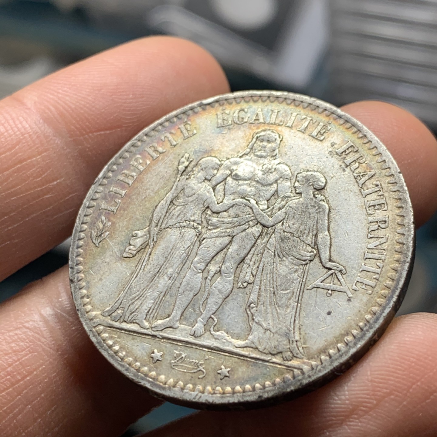 《竞宝斋》微拍-第32场-周日（全场顺丰包邮） 法国 1876年 大力神 5法郎 大银币 底光带彩 味道非常好 可以送评