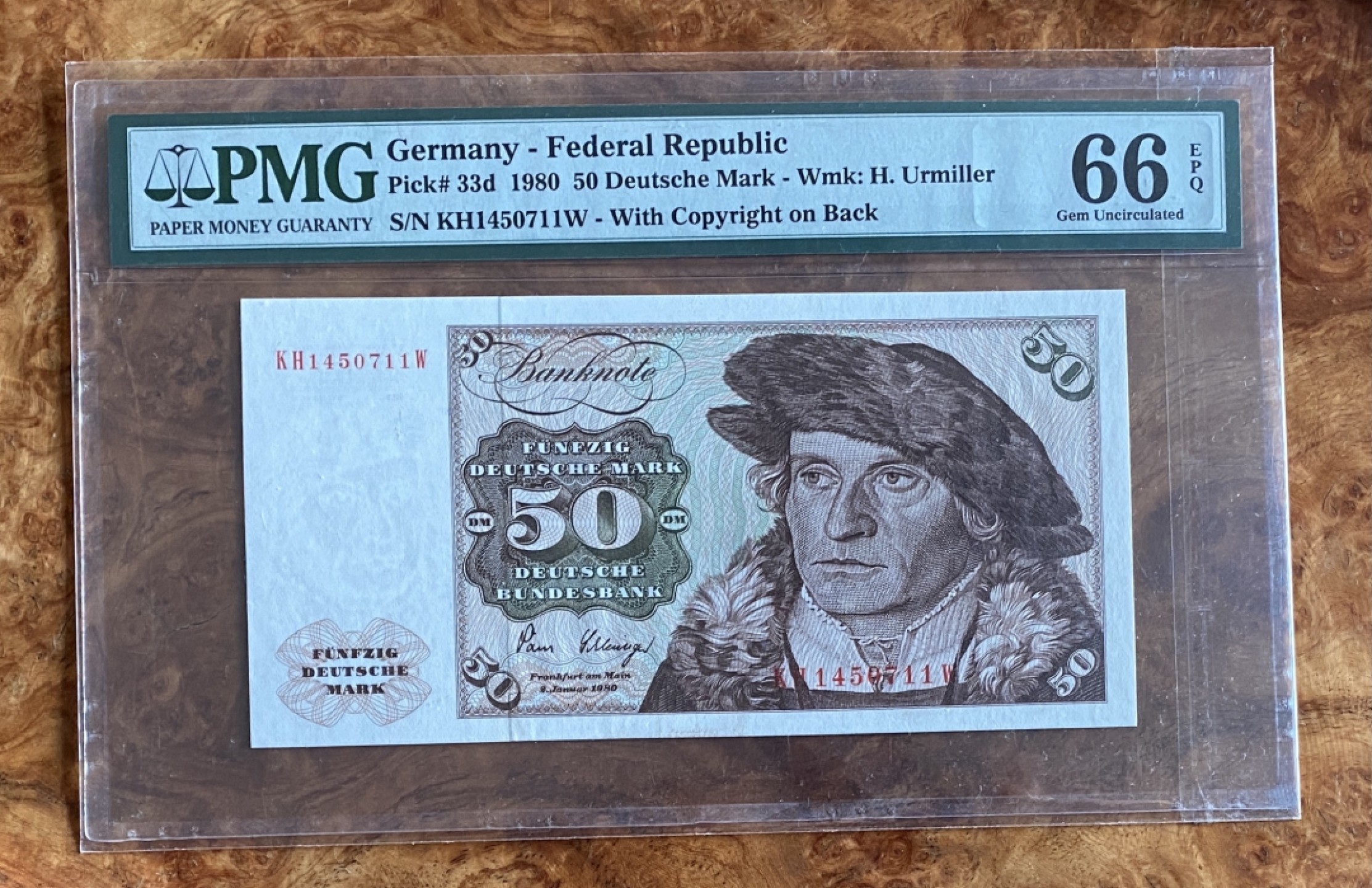 得物拍卖 Chase Auction  第2期 - -世界纸币精粹（二） 1980年50马克，PMG66分！德国画家巴塞尔·贝哈姆的油画作品《汉斯·乌米勒与他的儿子》！