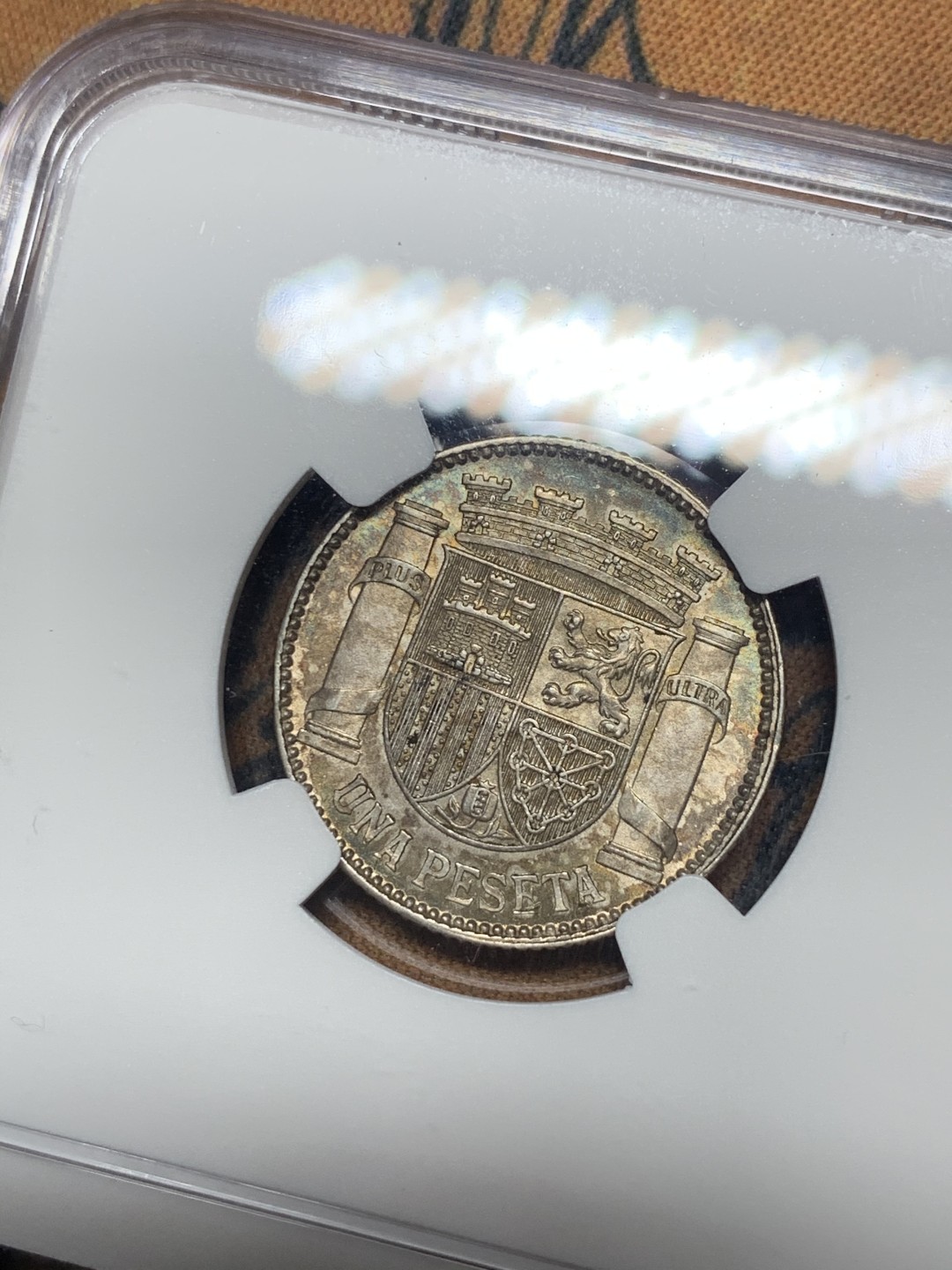 《竞宝斋》微拍-第32场-周日（全场顺丰包邮） NGC-MS62 西班牙 1933年 内战版1比塞塔 银币 原光好品 较少见的内战币