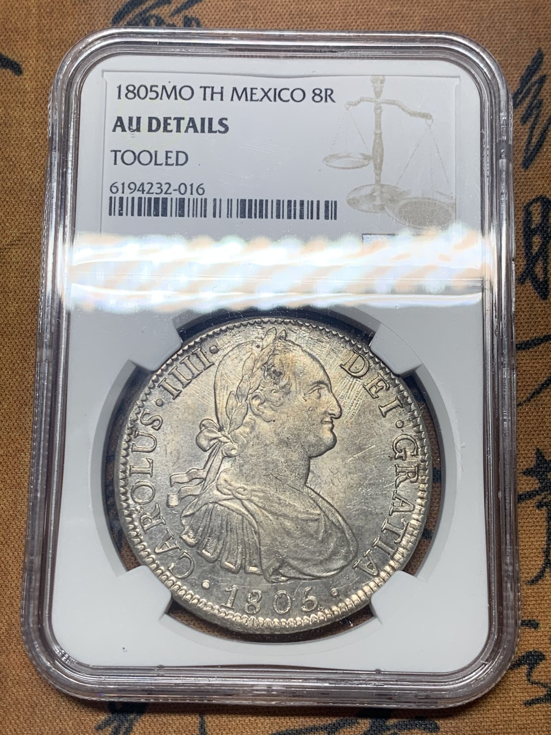 《竞宝斋》微拍-第32场-周日（全场顺丰包邮） NGC-AUD 墨西哥  卡洛斯四世 1805  8 里亚尔  原味 十分难得 性价比高