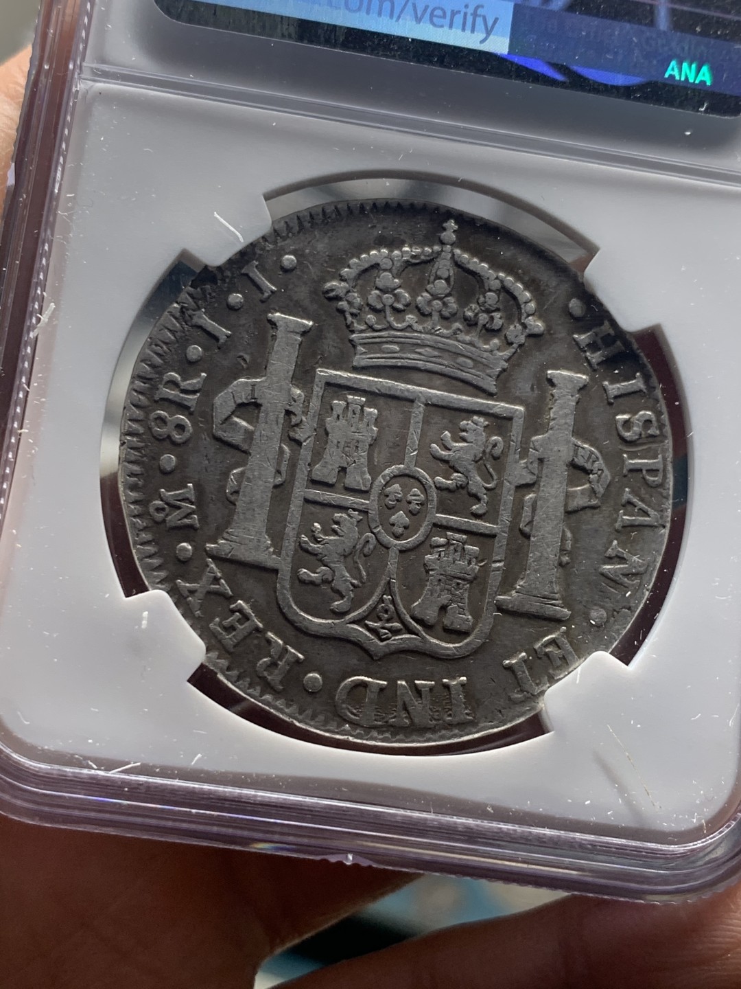 《竞宝斋》微拍-第32场-周日（全场顺丰包邮） NGC评级 墨西哥 1821年 费七 8R 双柱 大银币 原味包浆