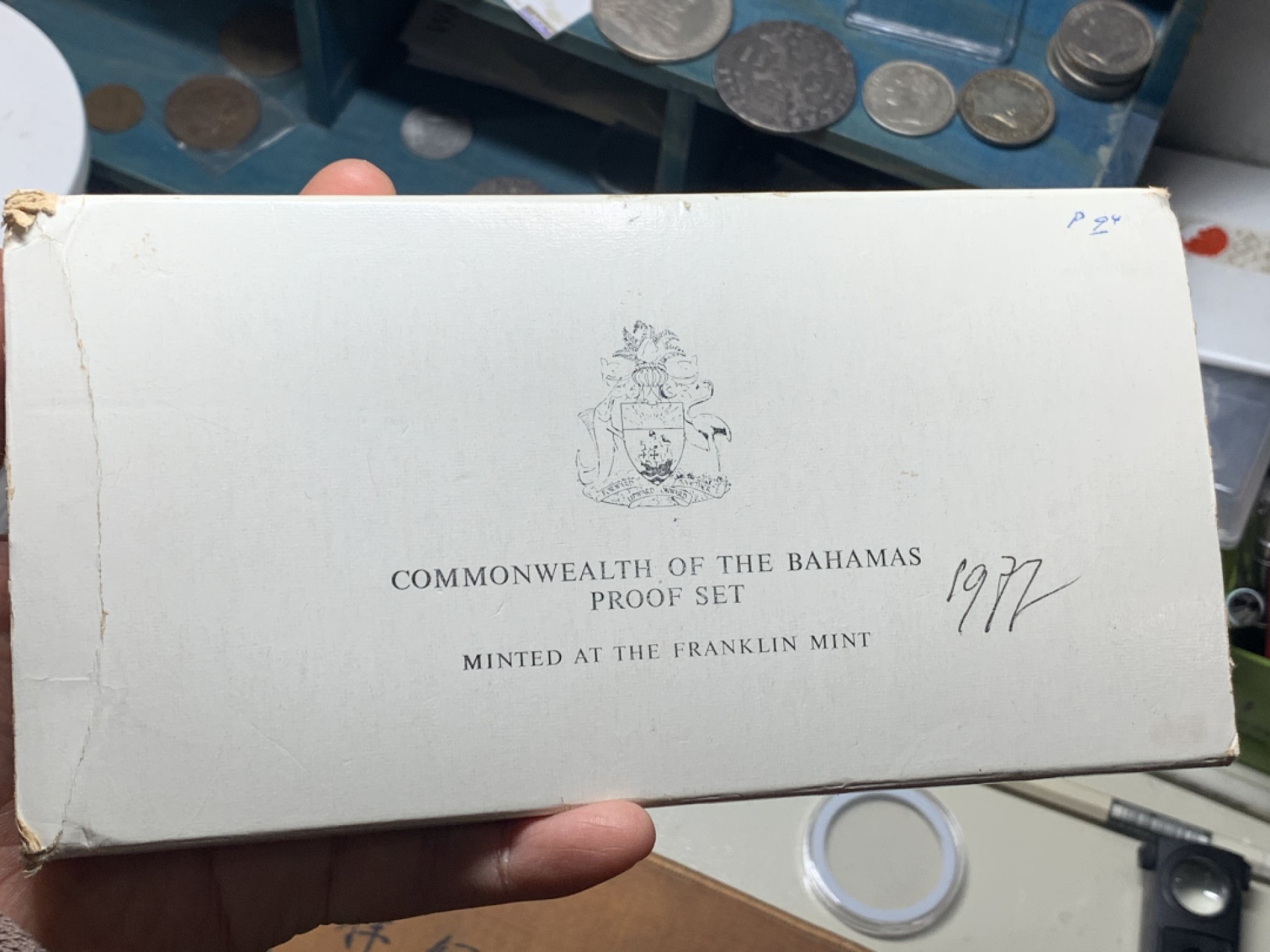 《竞宝斋》微拍-第32场-周日（全场顺丰包邮） 原盒证书 巴哈马1977年 9枚套精制币 50分/1元/2元/5元都是银币 富兰克林造币厂