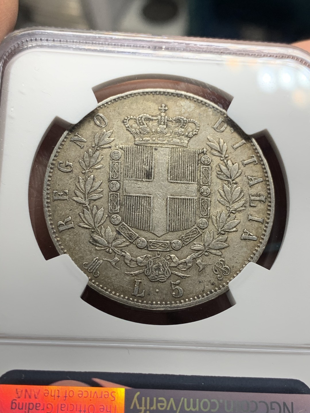 《竞宝斋》微拍-第32场-周日（全场顺丰包邮） NGC-XF45 意大利 1871年 艾曼纽尔二世 5里拉 大银币 原味老包浆