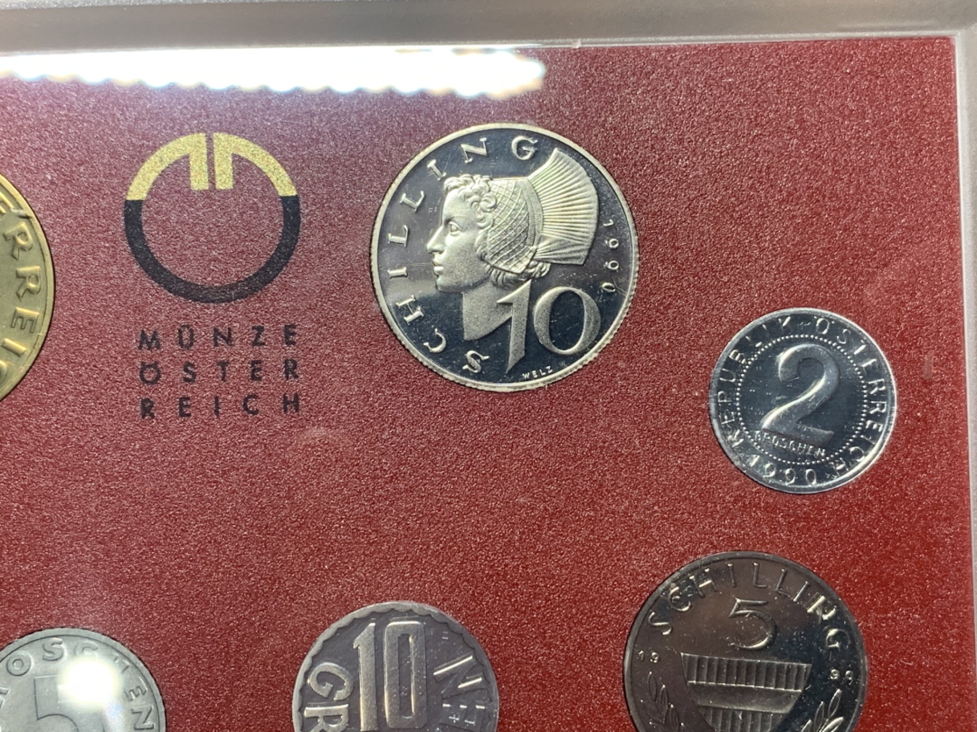 《竞宝斋》微拍-第32场-周日（全场顺丰包邮） 原封装 奥地利 1990年 8枚币 精制PROOF套币 少见