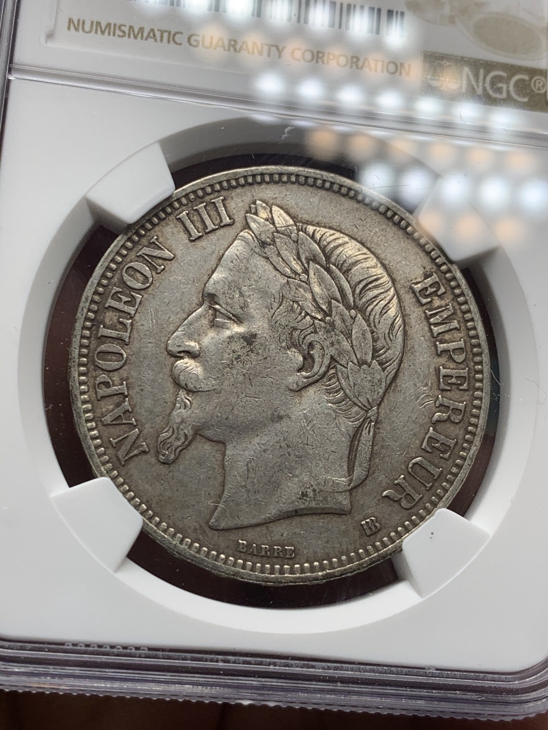 《竞宝斋》微拍-第32场-周日（全场顺丰包邮） NGC-XF45 法国 1869年 拿破仑三世 5法郎 大银币 原味好品