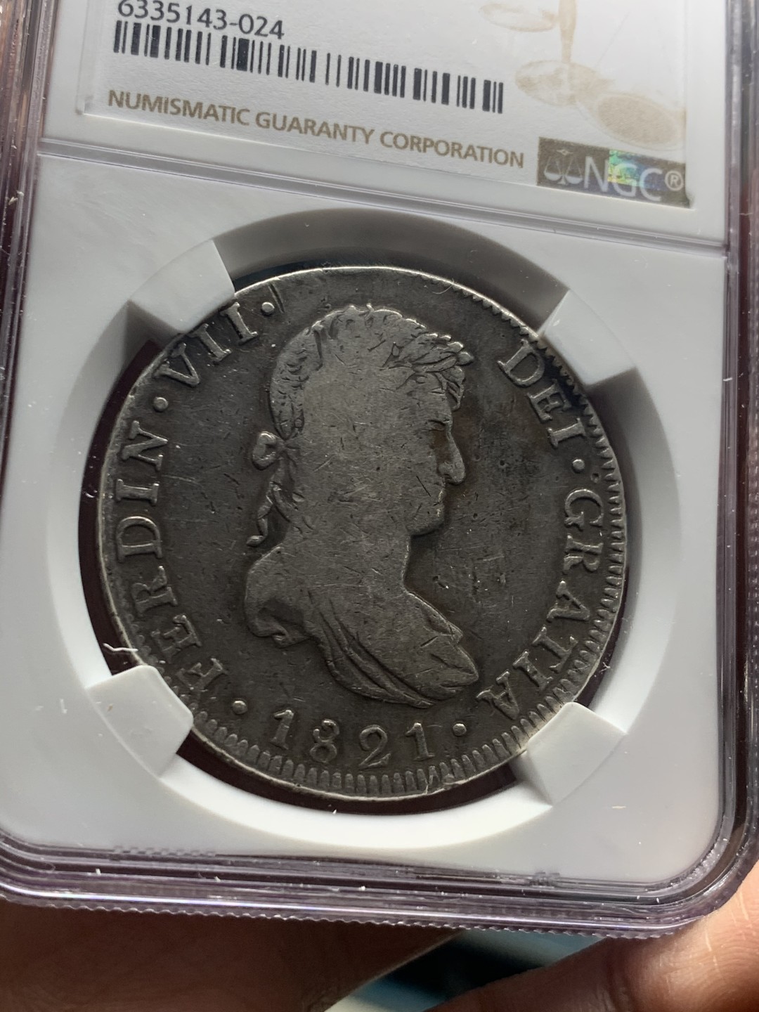 《竞宝斋》微拍-第32场-周日（全场顺丰包邮） NGC评级 墨西哥 1821年 费七 8R 双柱 大银币 原味包浆