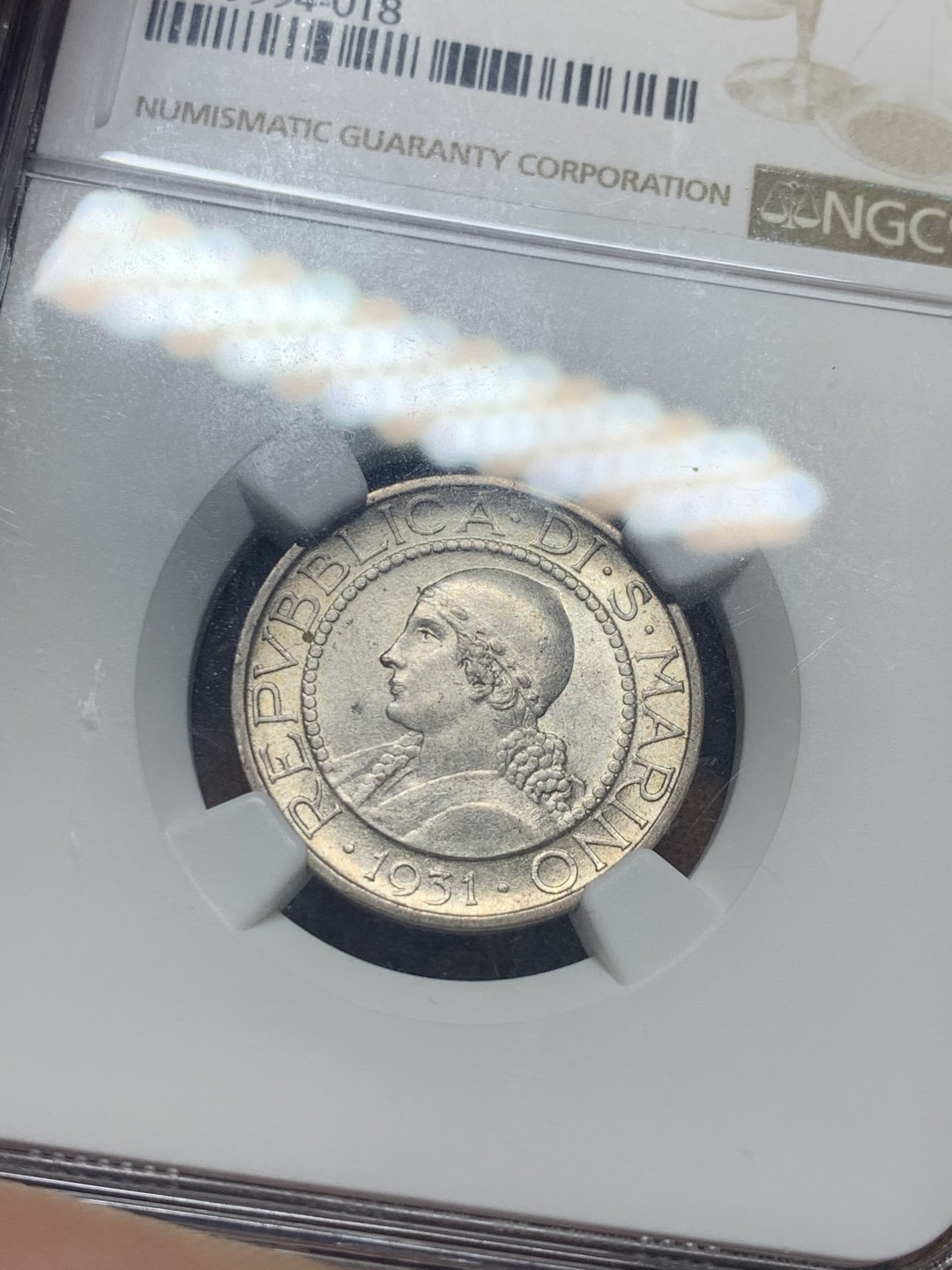 《竞宝斋》微拍-第32场-周日（全场顺丰包邮） NGC-MS62 圣马力诺 1931年 5里拉银币 少见的品种