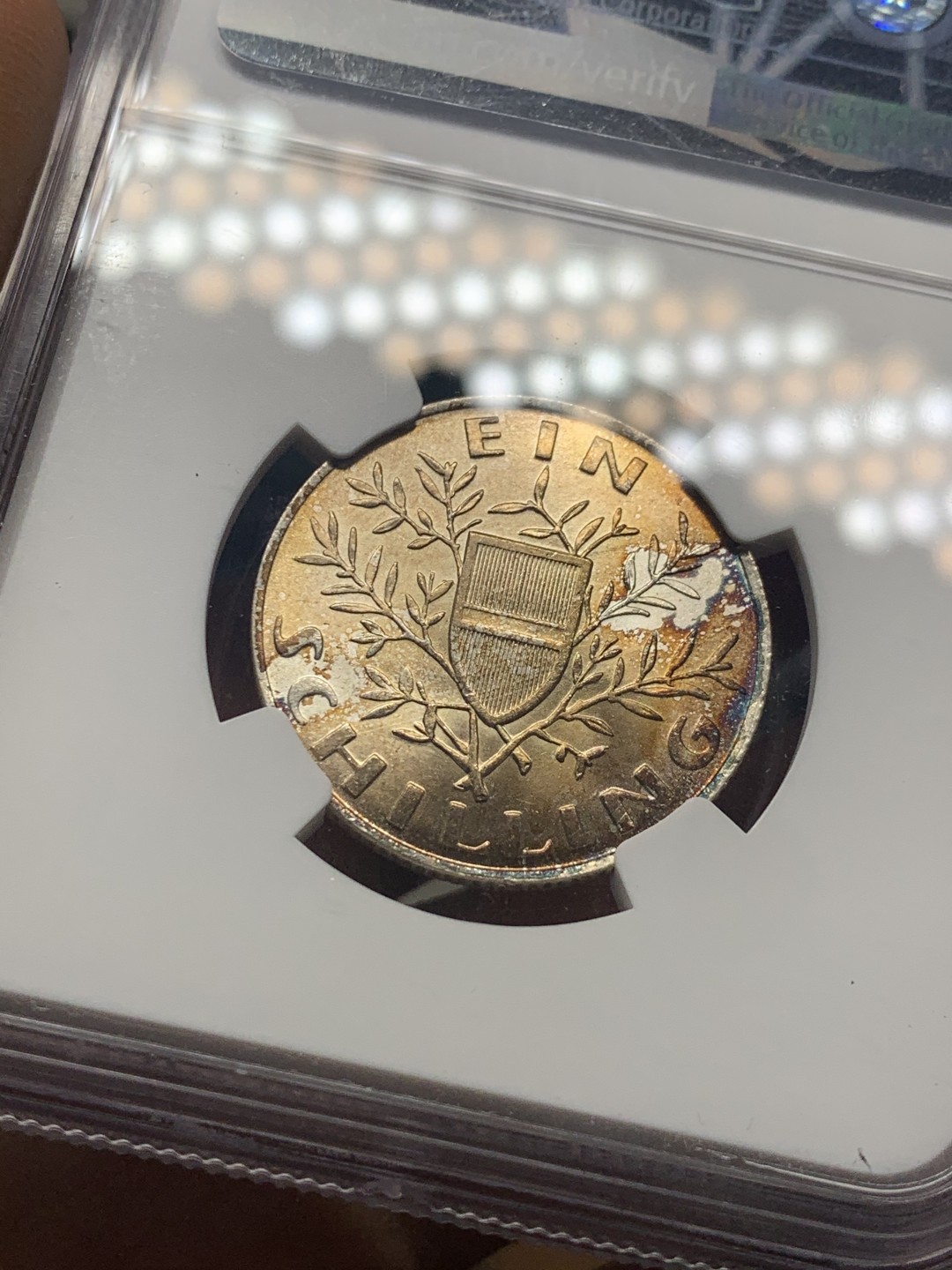 《竞宝斋》微拍-第32场-周日（全场顺丰包邮） NGC-MS64 奥地利 1924年 1先令 大版银币 淡金包浆