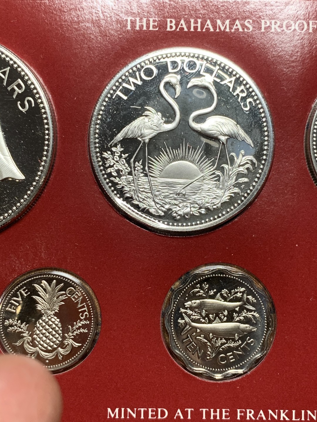 《竞宝斋》微拍-第32场-周日（全场顺丰包邮） 原盒证书 巴哈马1977年 9枚套精制币 50分/1元/2元/5元都是银币 富兰克林造币厂