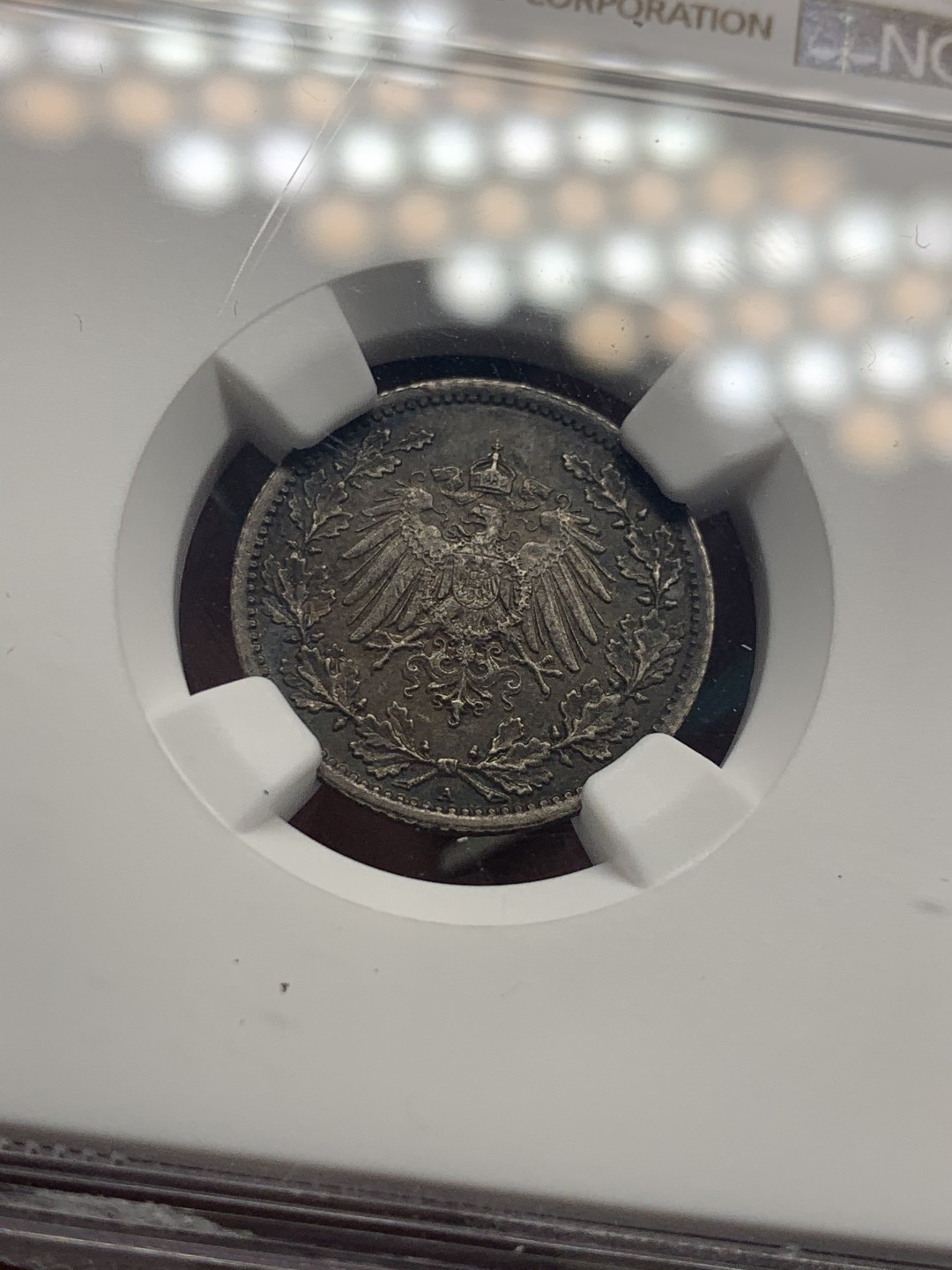 《竞宝斋》微拍-第32场-周日（全场顺丰包邮） NGC-MS62 德国 1919年 1/2马克 银币 厚黑重包浆