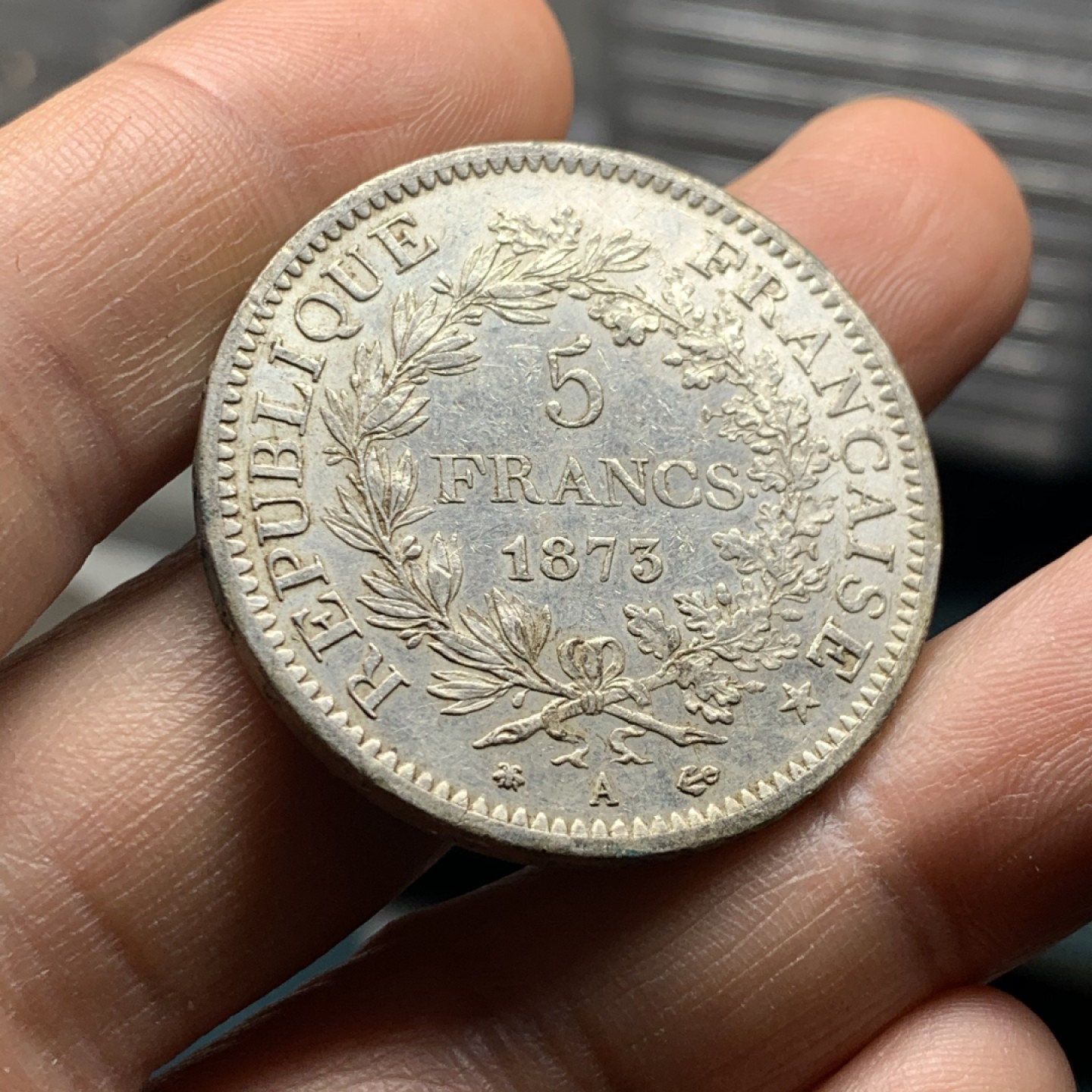 《竞宝斋》微拍-第32场-周日（全场顺丰包邮） 法国 1873年 大力神 5法郎 原光大银币 这状态可以送评