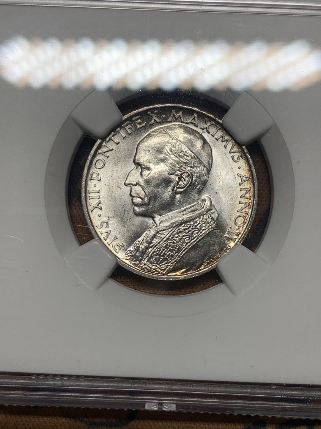 《竞宝斋》微拍-第32场-周日（全场顺丰包邮） NGC-MS63 梵蒂冈 1940年 教皇小船 5里拉 原光好品 银币