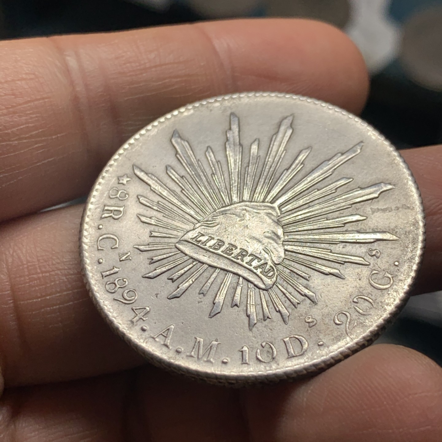 《竞宝斋》微拍-第32场-周日（全场顺丰包邮） 墨西哥 1894年-CN 库利亚坎 8R 花边鹰洋 爆羽好品 较少见厂名 大银币