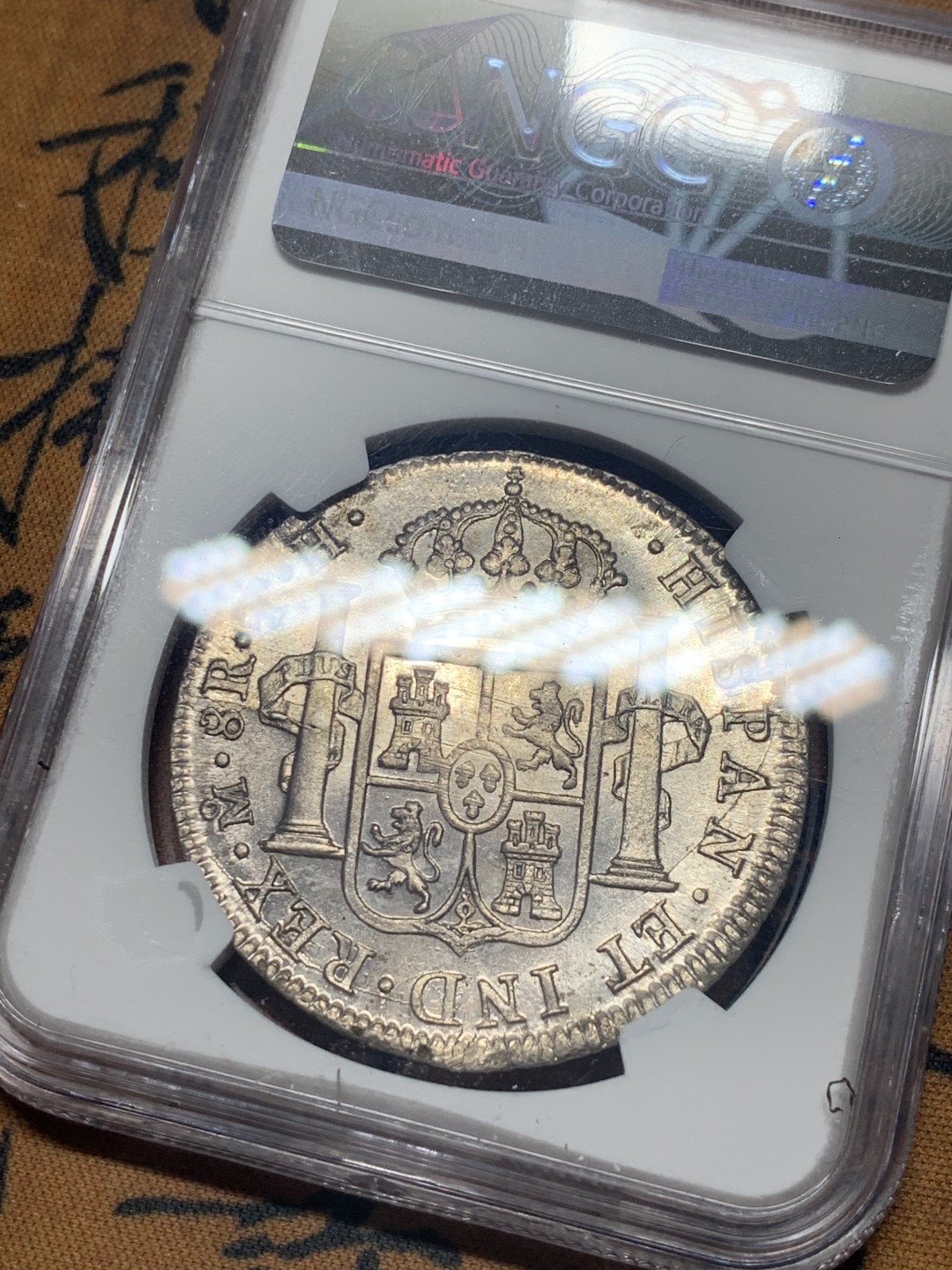 《竞宝斋》微拍-第32场-周日（全场顺丰包邮） NGC-AUD 墨西哥  卡洛斯四世 1805  8 里亚尔  原味 十分难得 性价比高