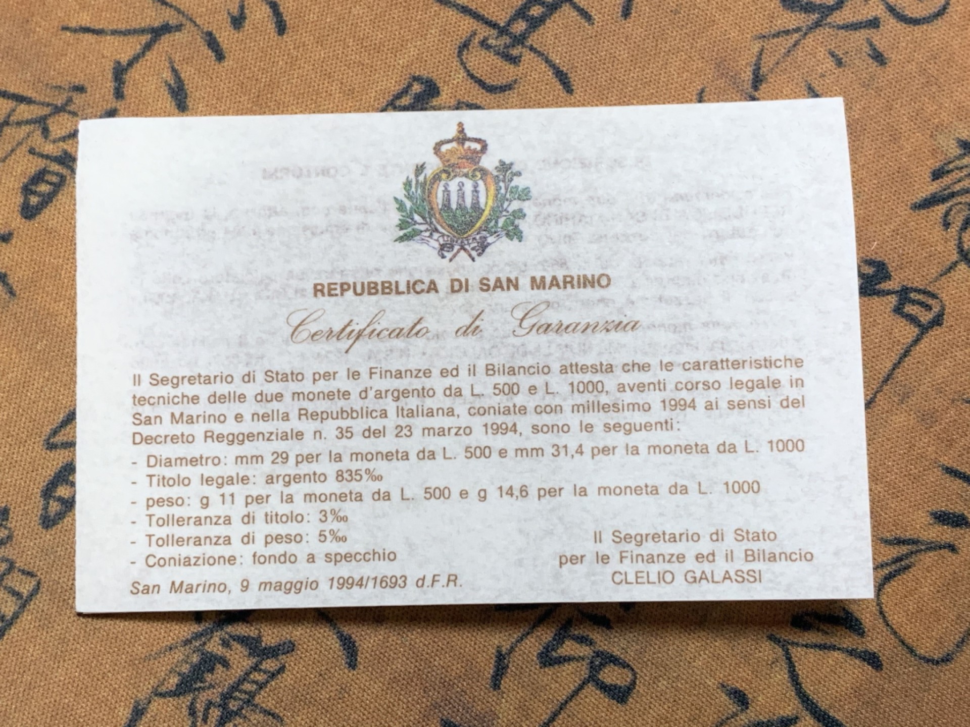 《竞宝斋》微拍-第32场-周日（全场顺丰包邮） 原盒证书 圣马力诺 1994年 美国世界杯纪念 500/1000里拉 精制PROOF银币一对 完美状态
