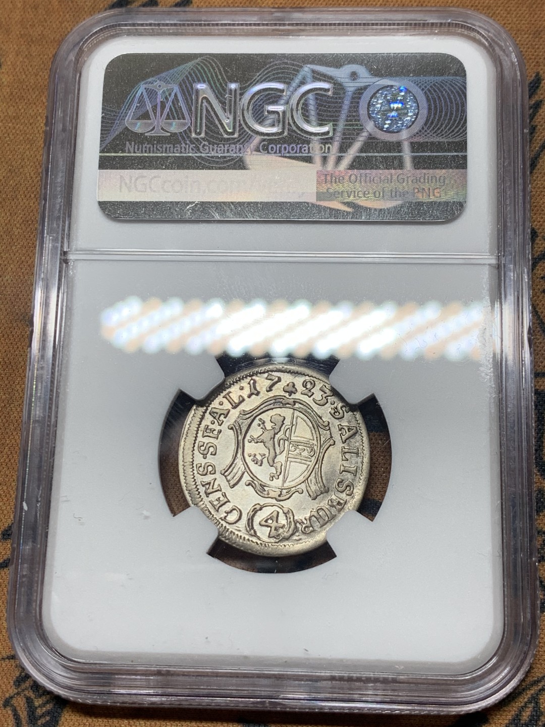 《竞宝斋》微拍-第32场-周日（全场顺丰包邮） NGC-AU58 奥地利萨尔兹堡 1723年 4K 银币 稀少品种