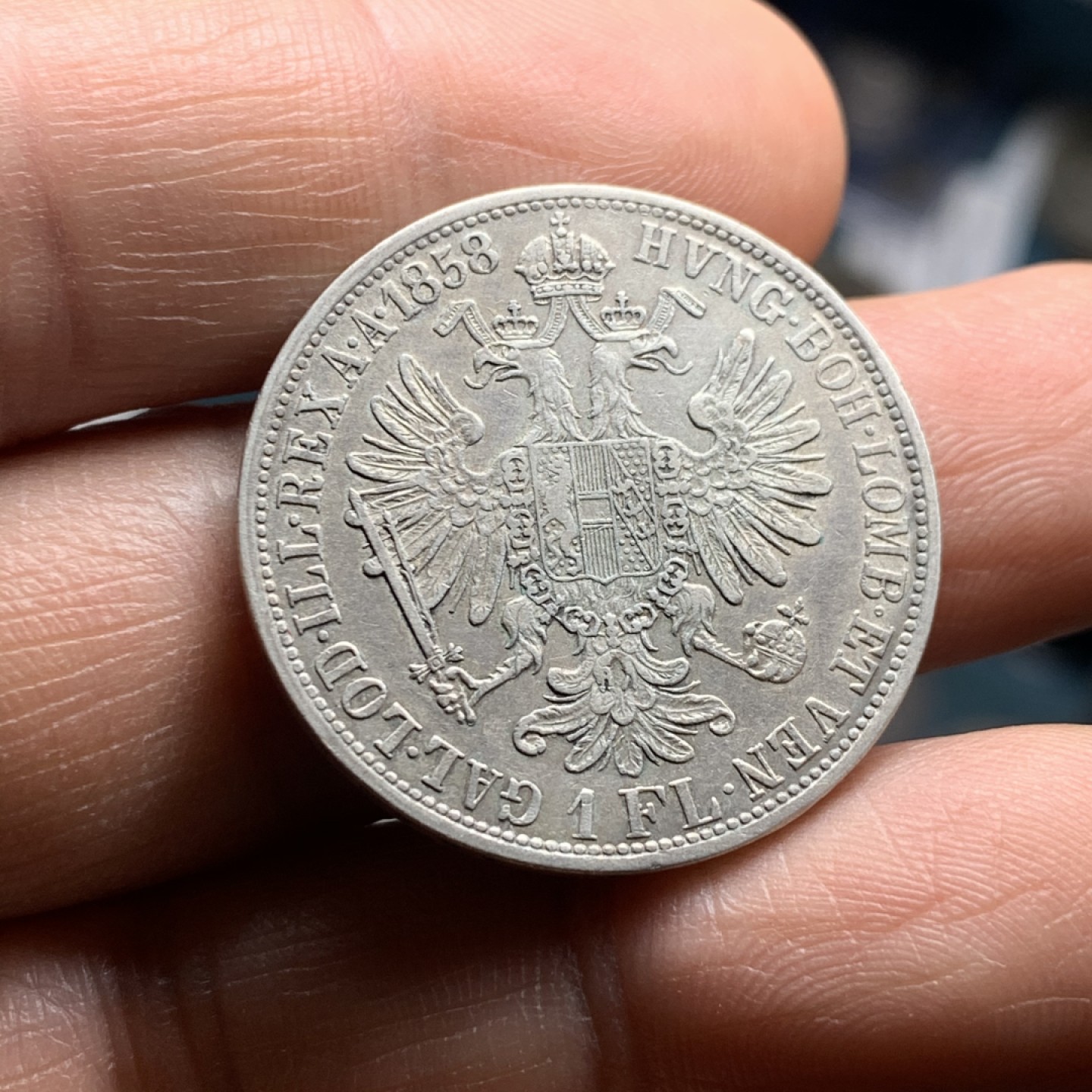 《竞宝斋》微拍-第32场-周日（全场顺丰包邮） 1858 奥匈帝国弗兰茨·约瑟夫一世早期1佛罗林银币